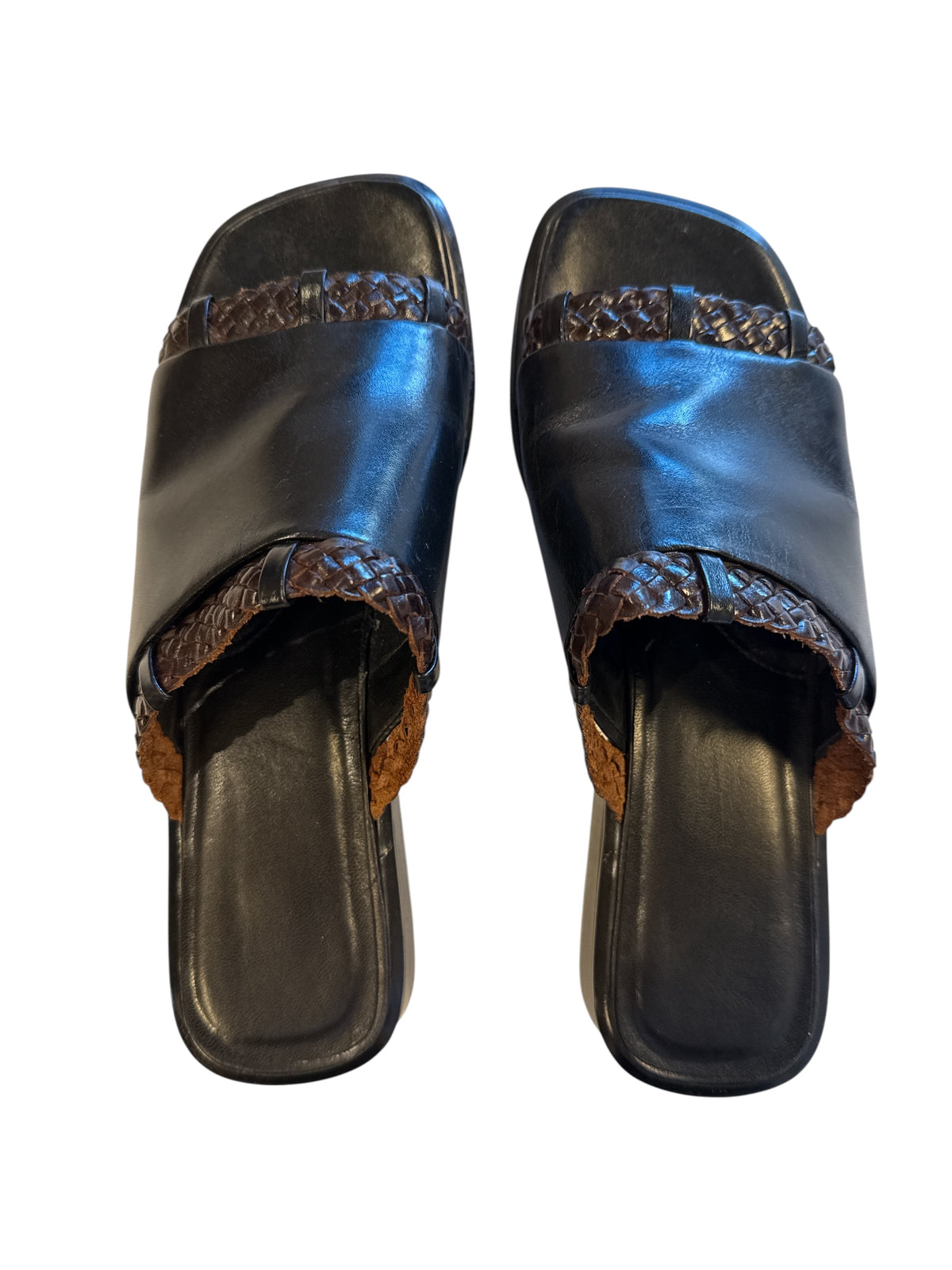 brown  leather braided cutie slip sandals, 7