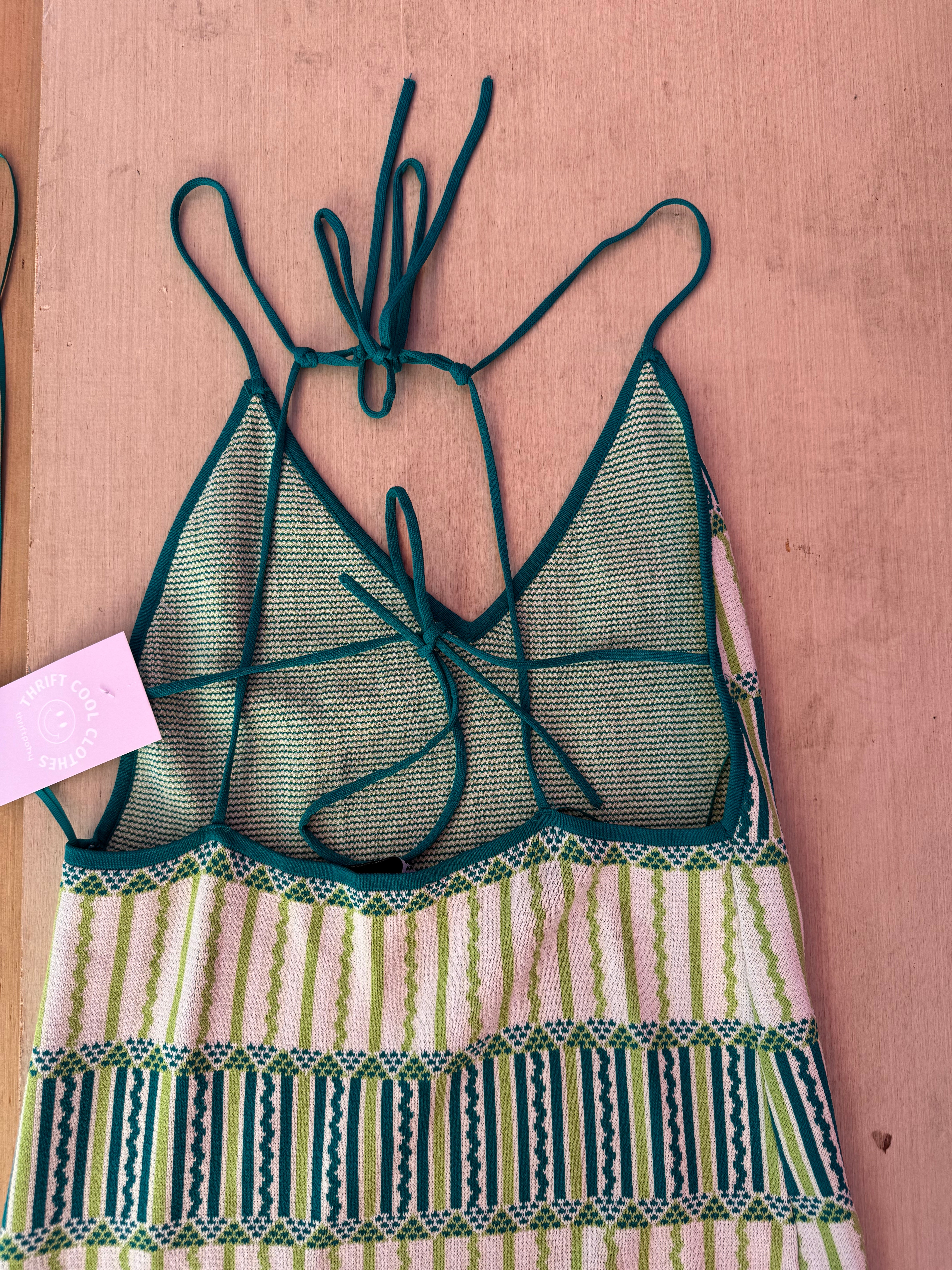 green blue zara thin strap pattern dress, s