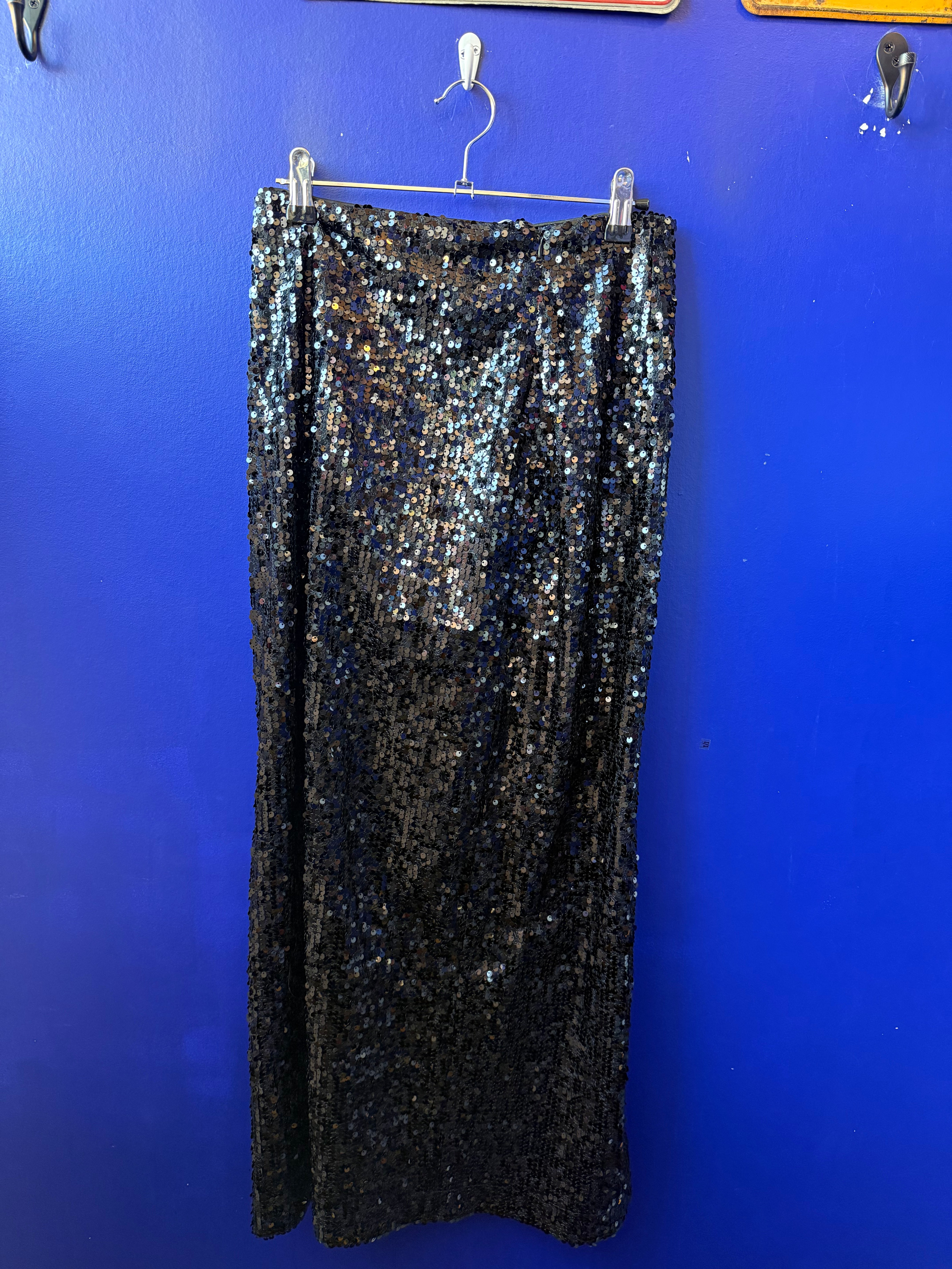 black grey lab sequined midi skirt, s