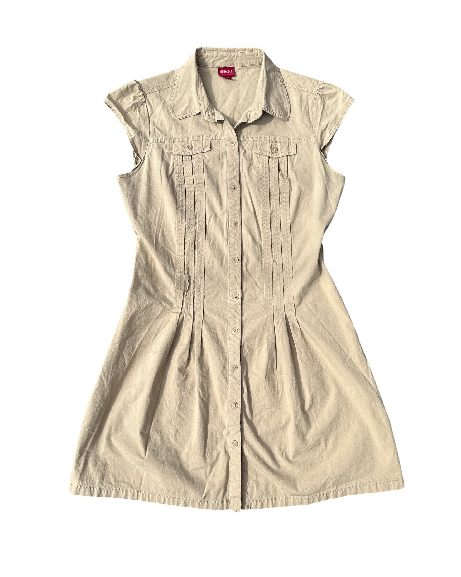 tan merona button ss structured dress, M