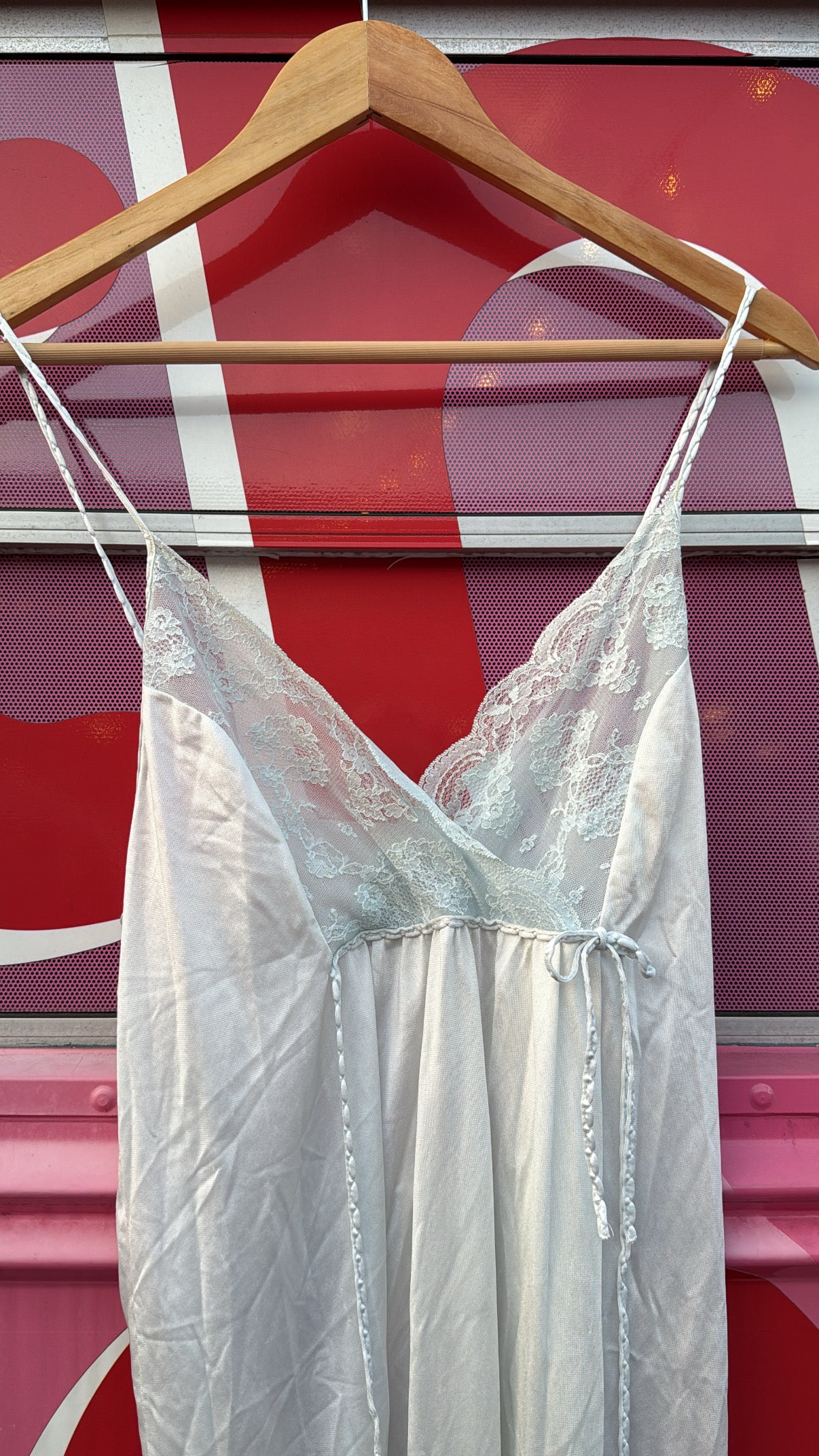 blue  vtg lace long slip, s