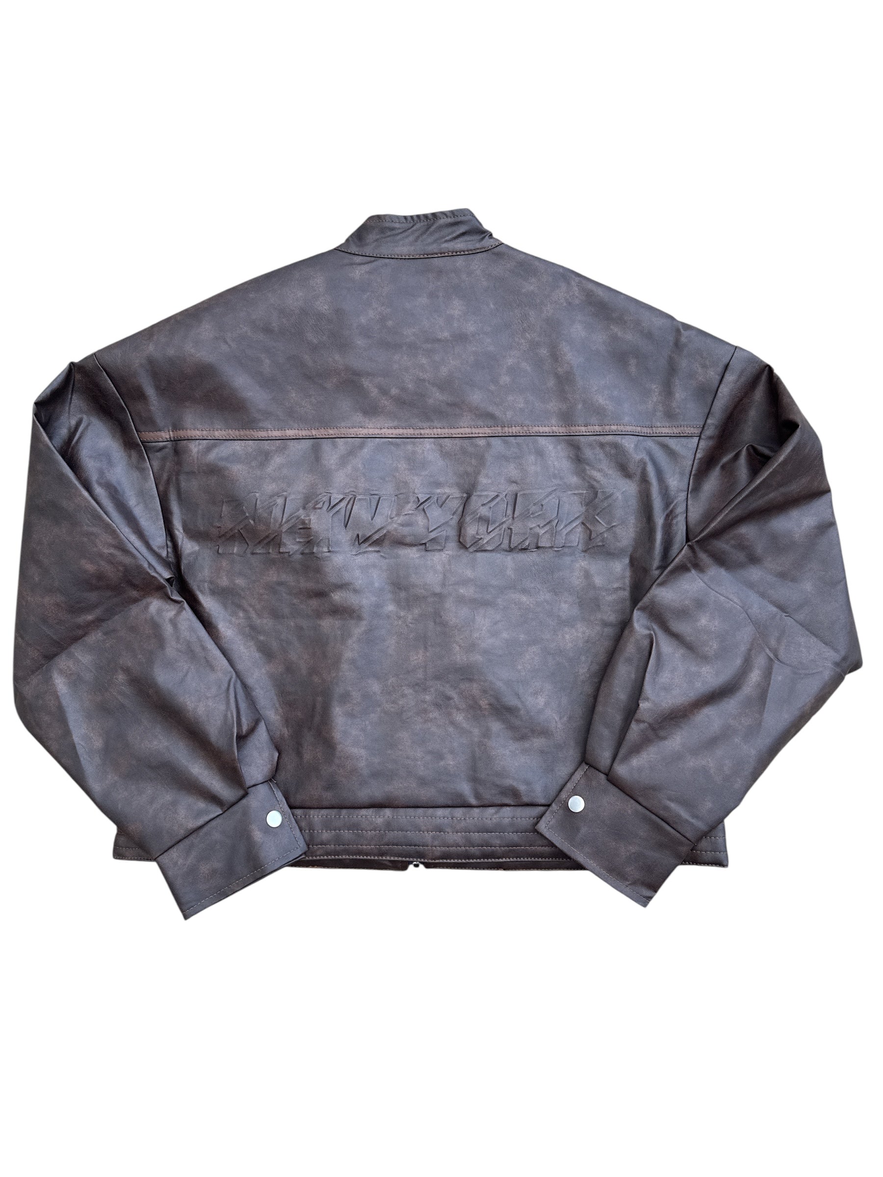 brown fashion nova pleather moto jacket, m