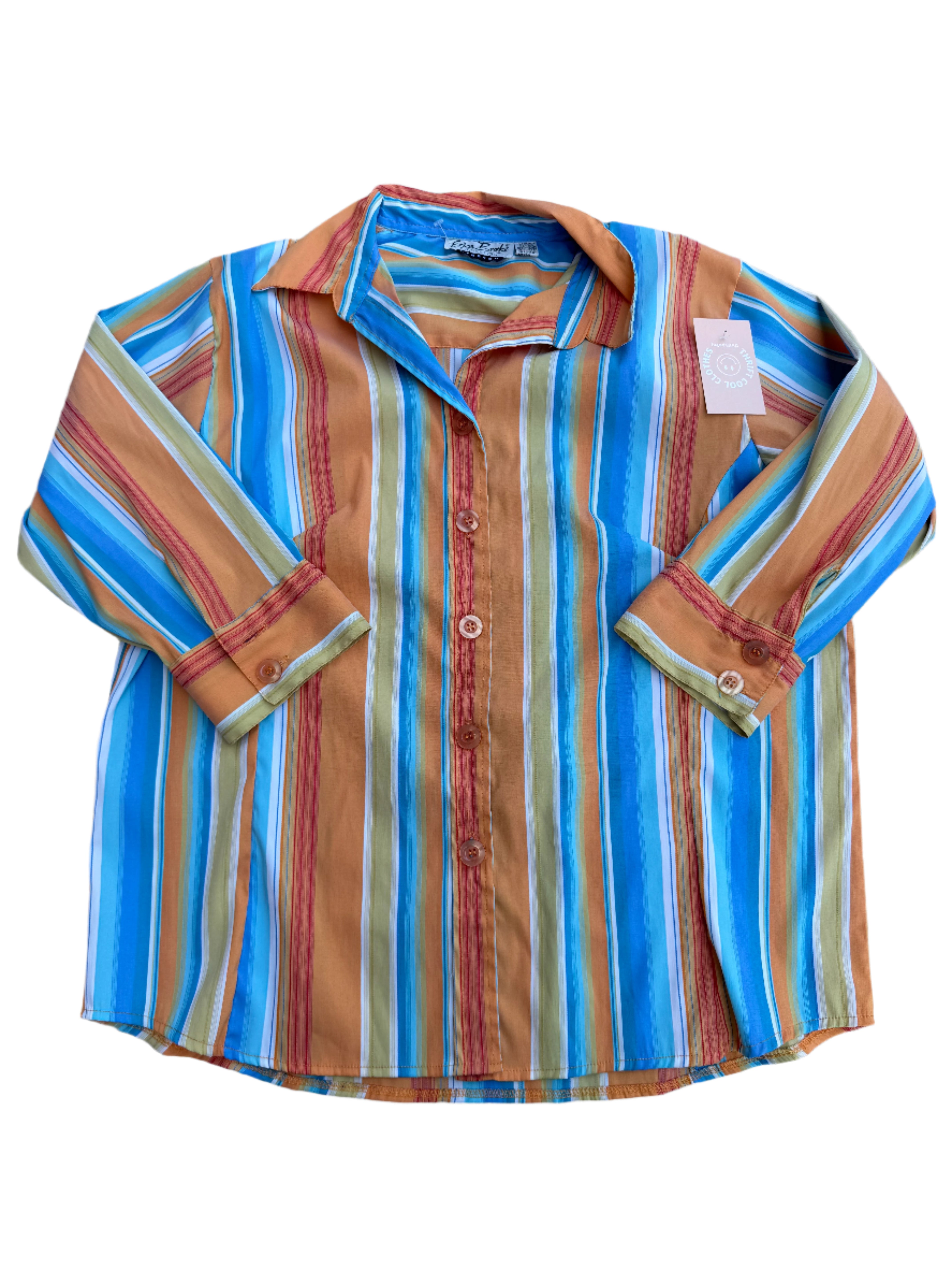 orange blue erica brooke striped fitted  button down, 16