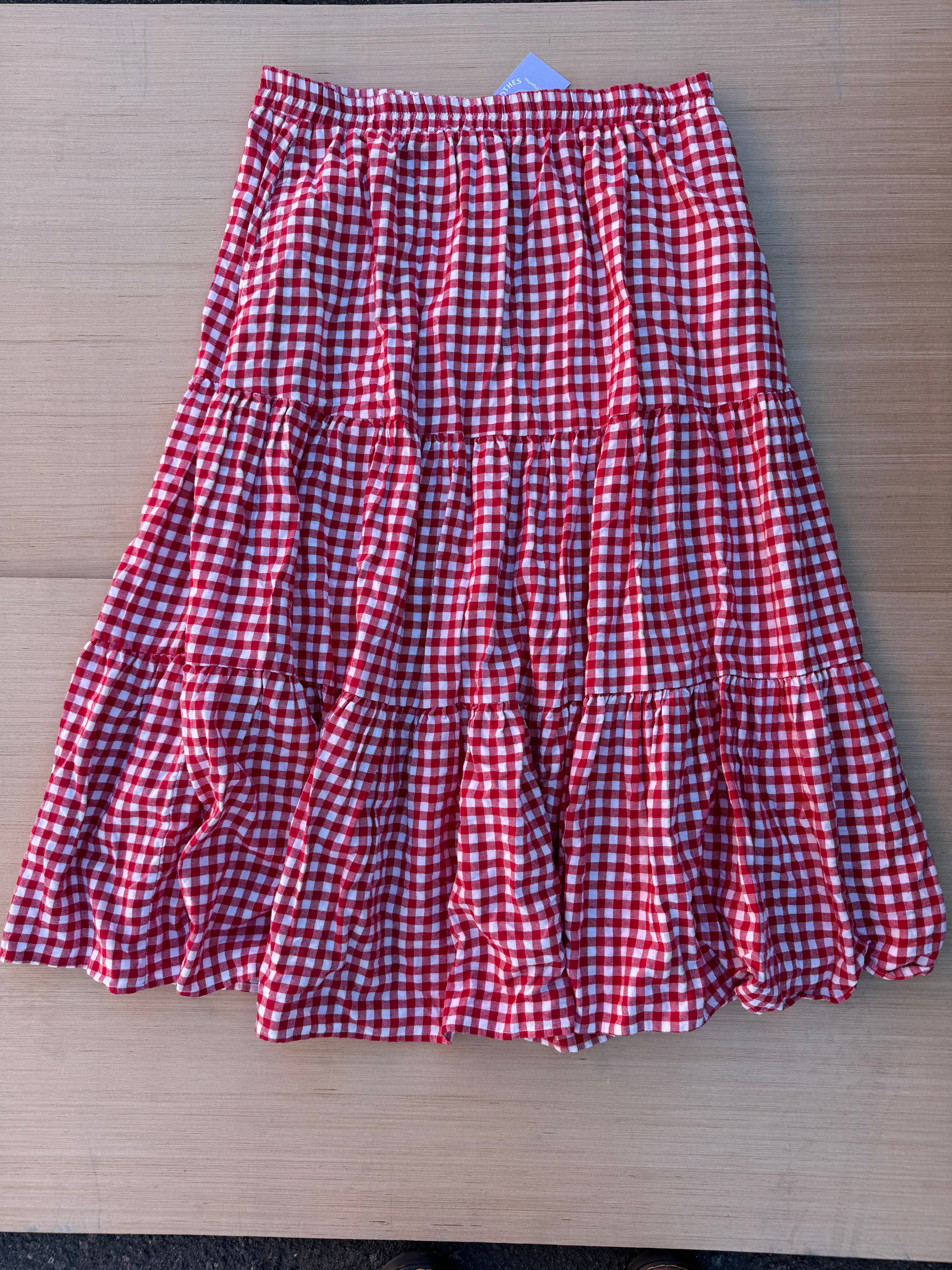 red shiny by nature gingham maxi skirt, 2xl