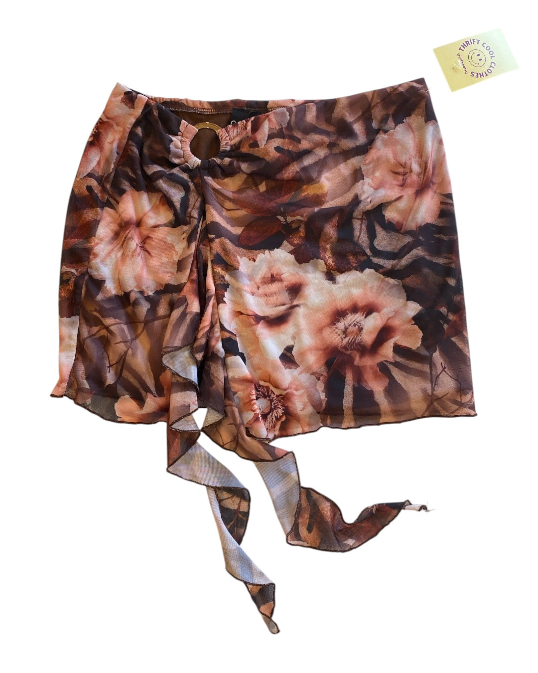 Pink black Windsor Floral frilly strapless shirt, L