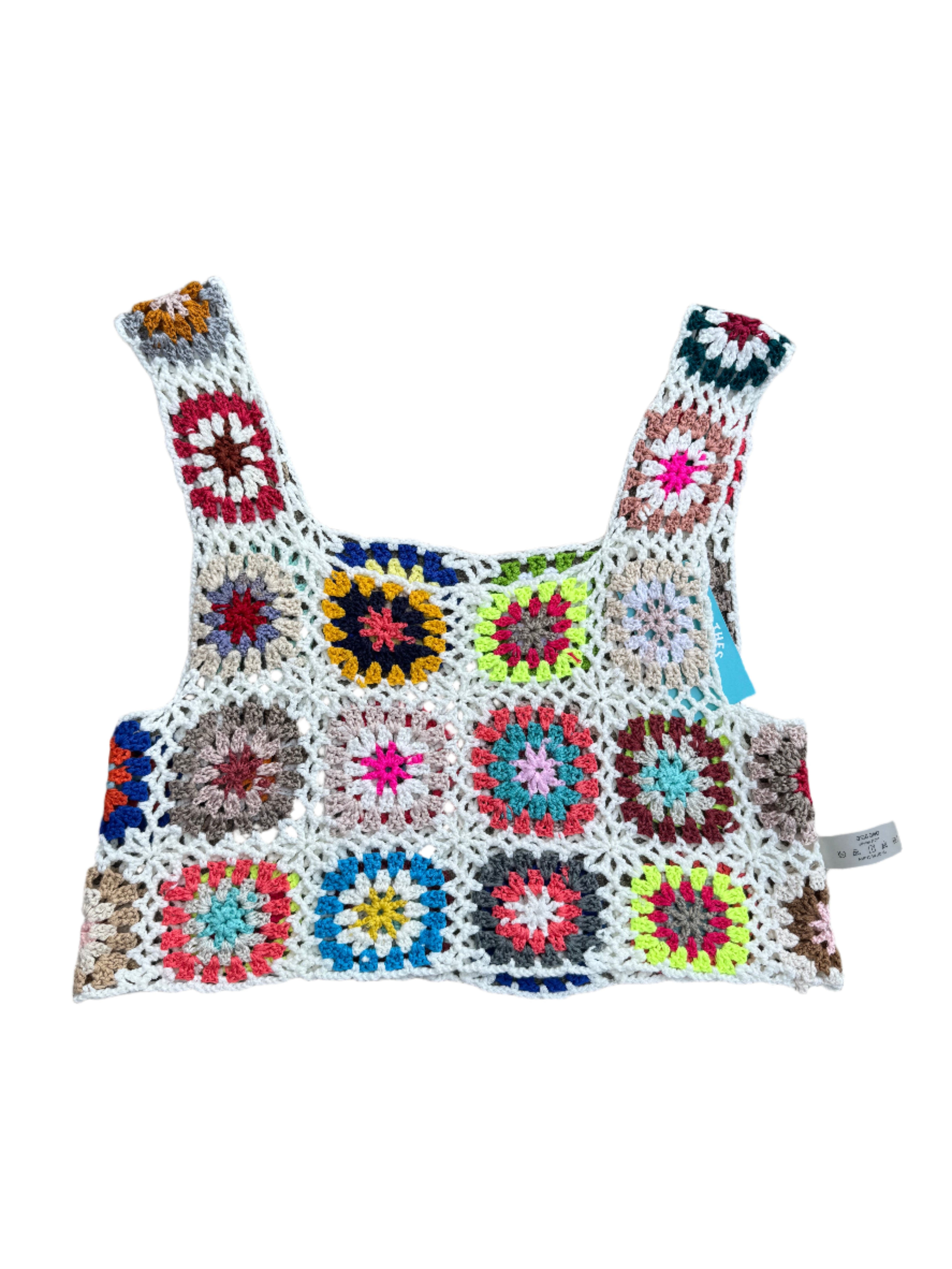 white multi  crochet tank, m