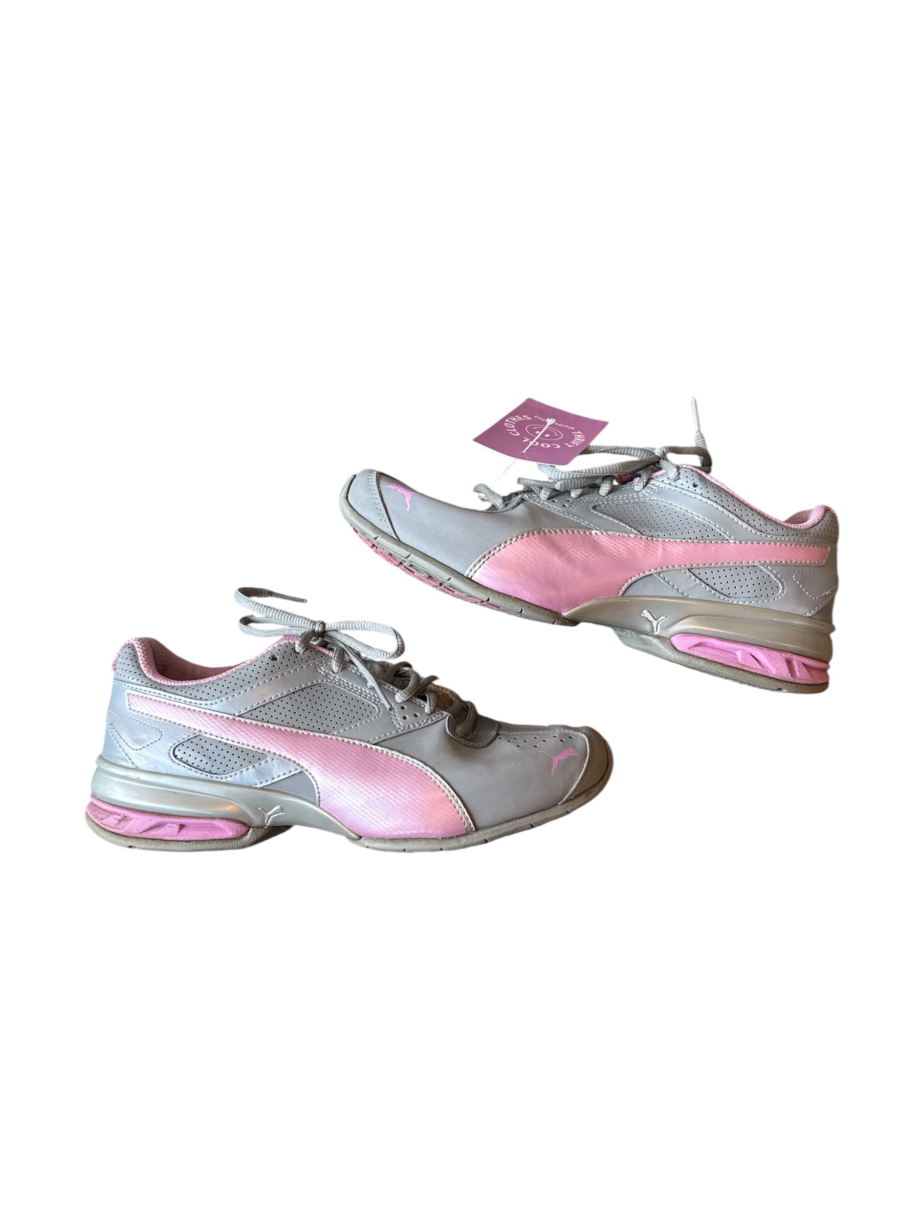 gray pink puma sneakers, W8.5