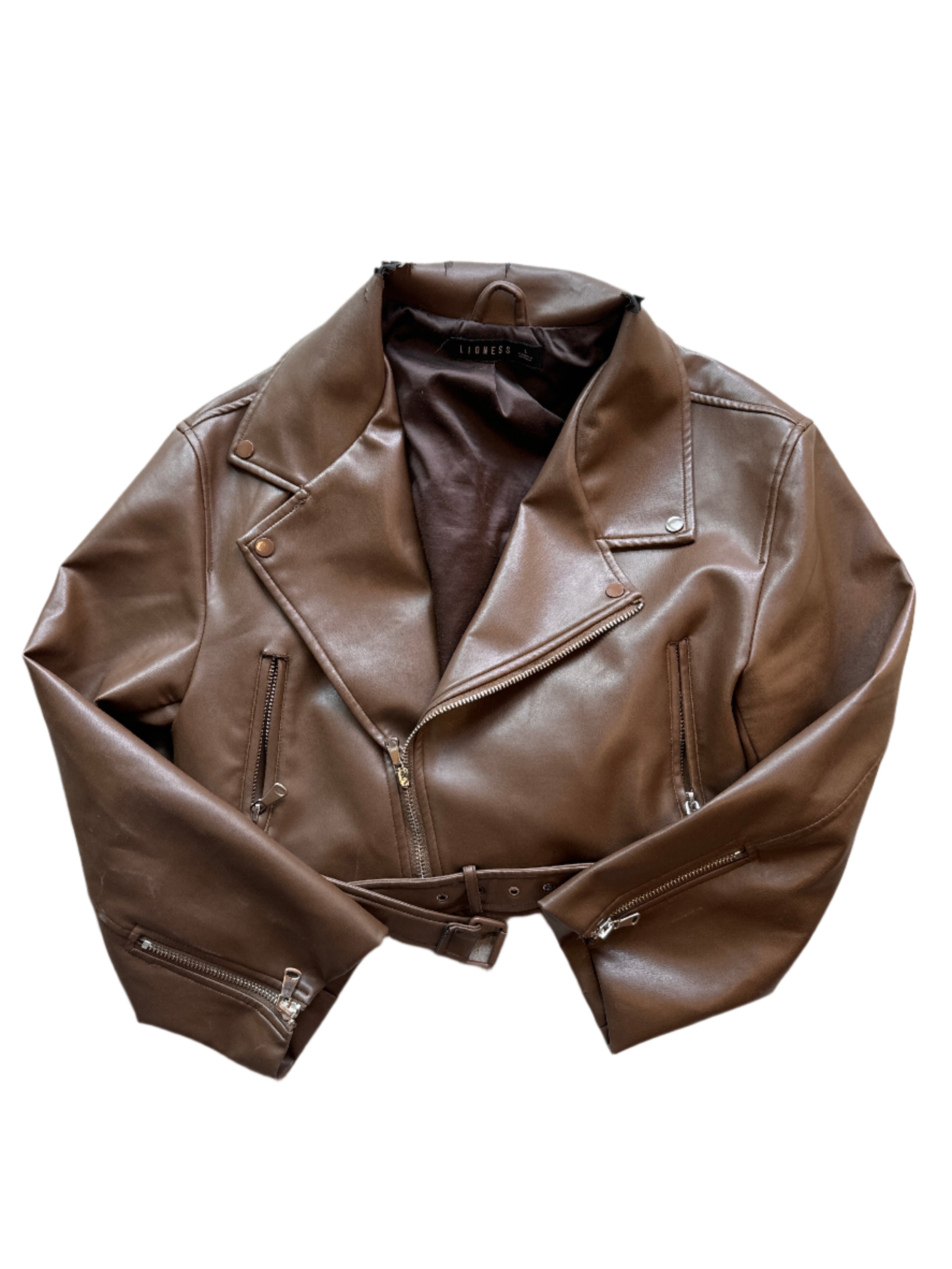 Brown Lioness Faux leather moto, L