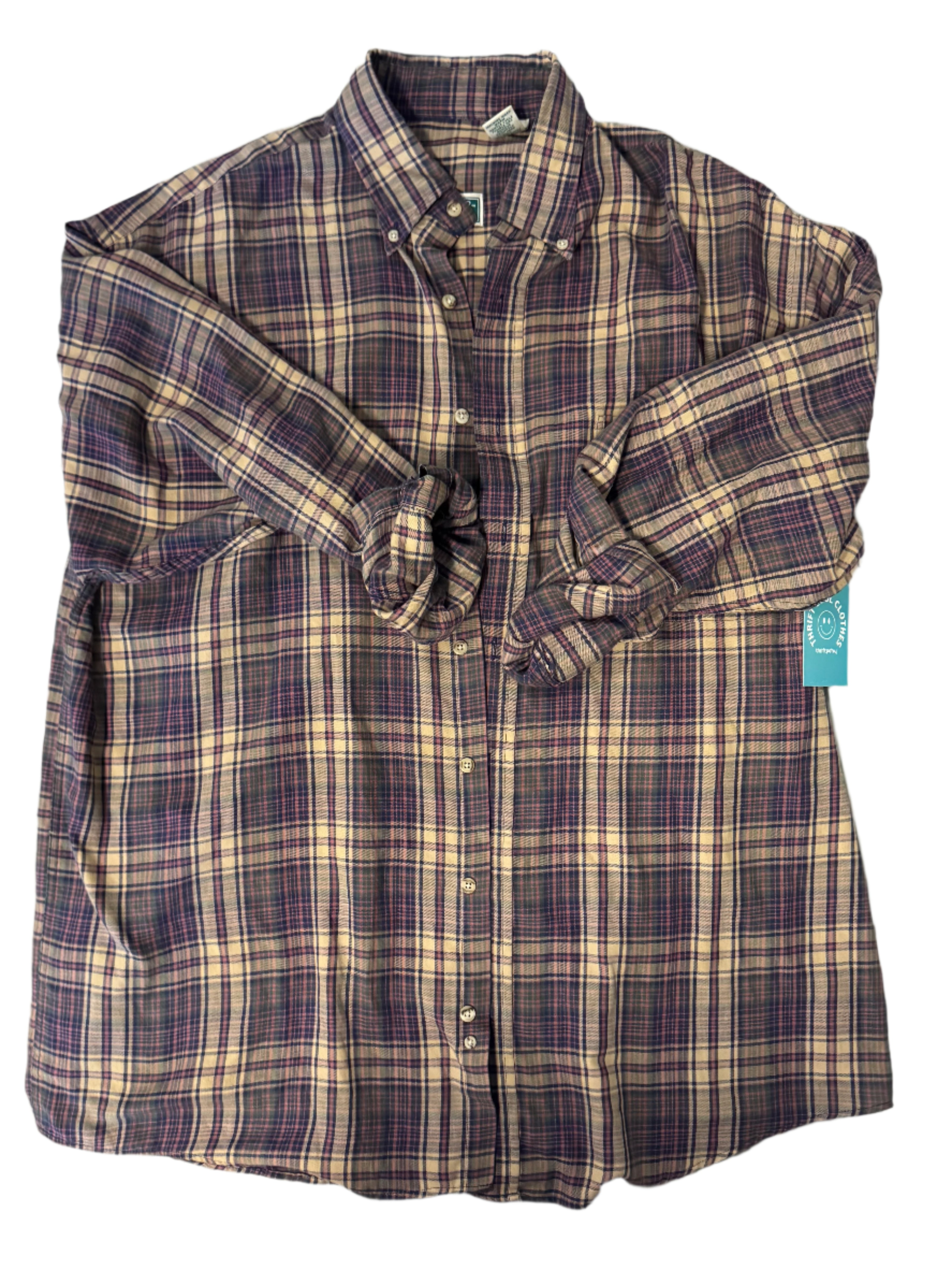 brown red ivy club plaid button down, L