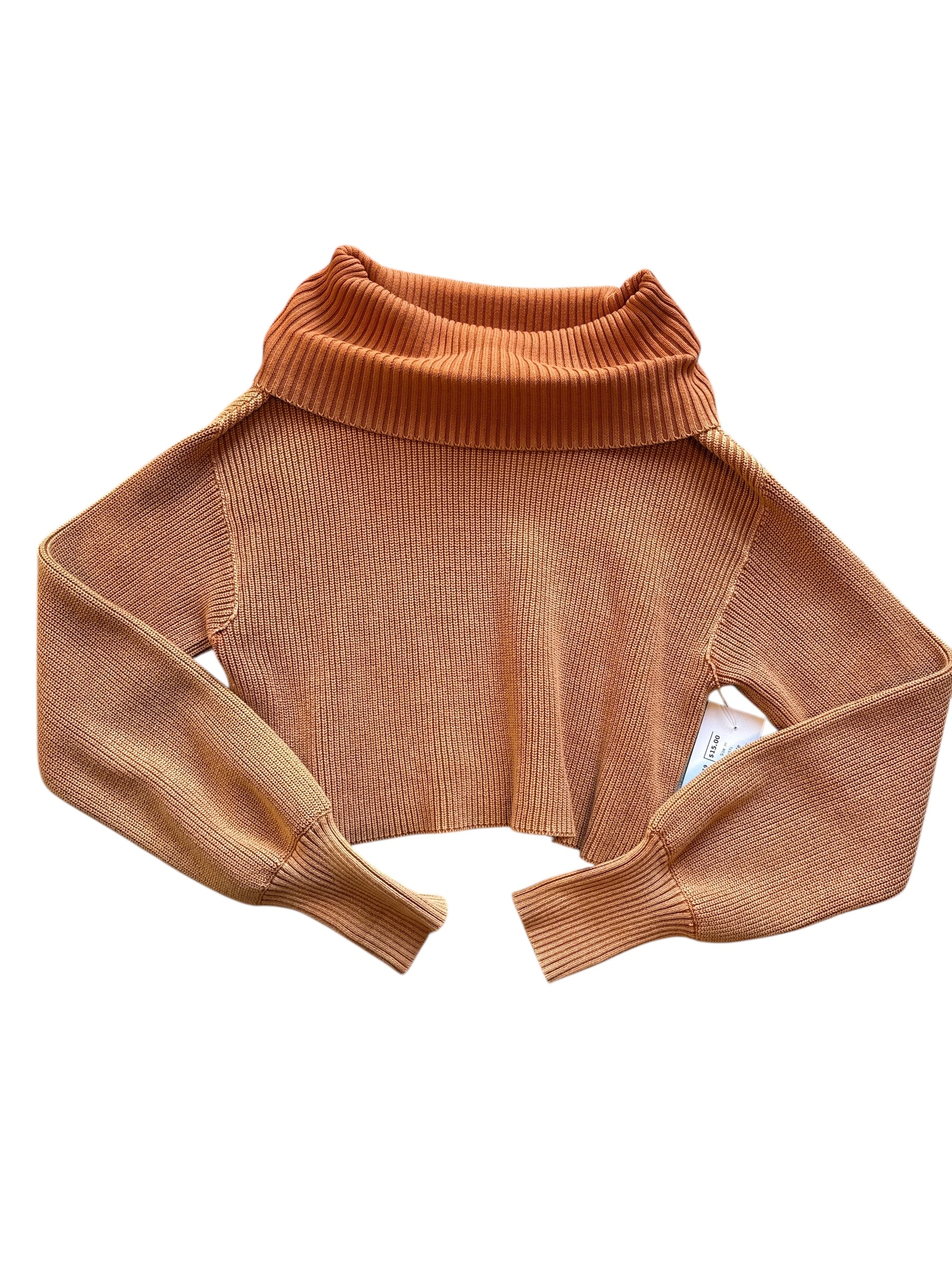 orange free people turtleneck ribbed knit sweater, m
