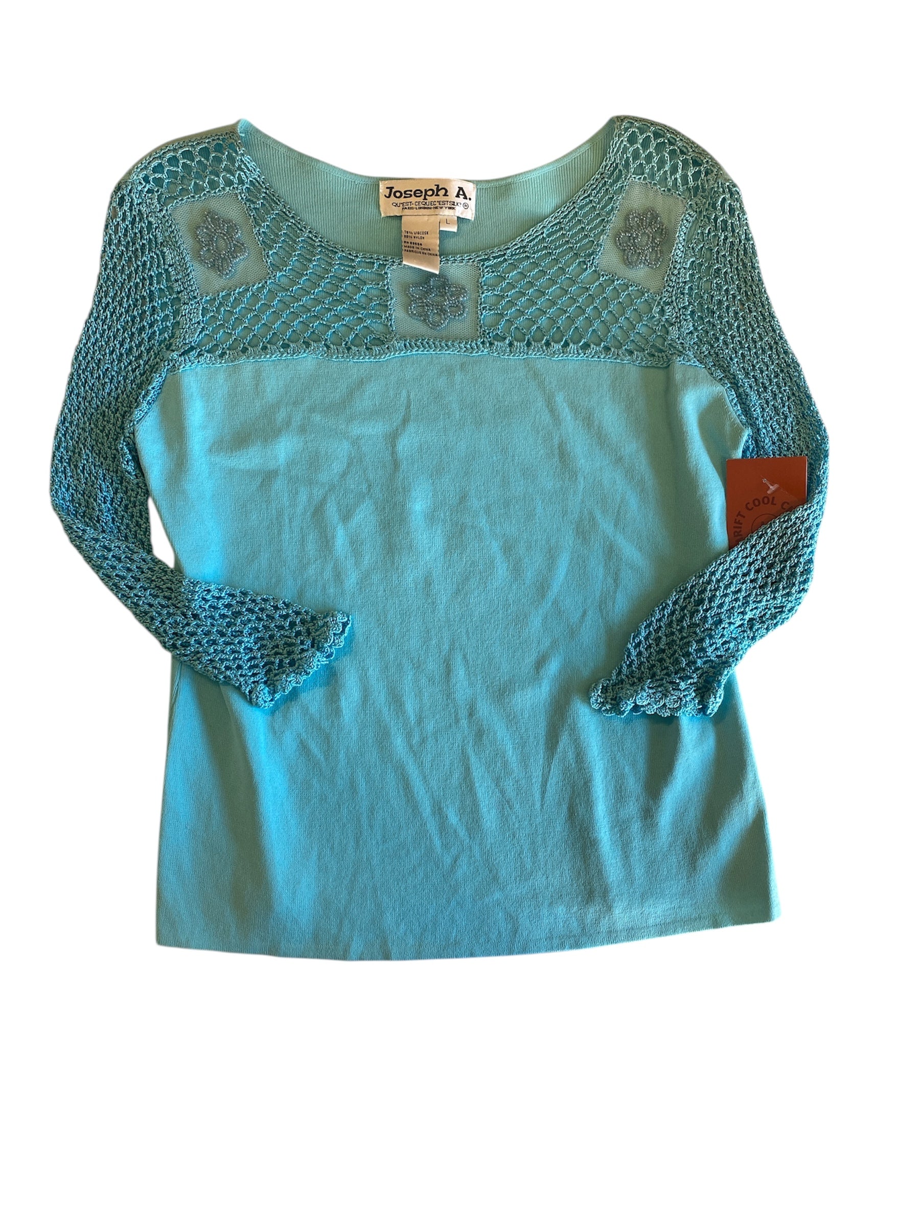 Blue Joseph a Knit sleeve floral beaded top, L