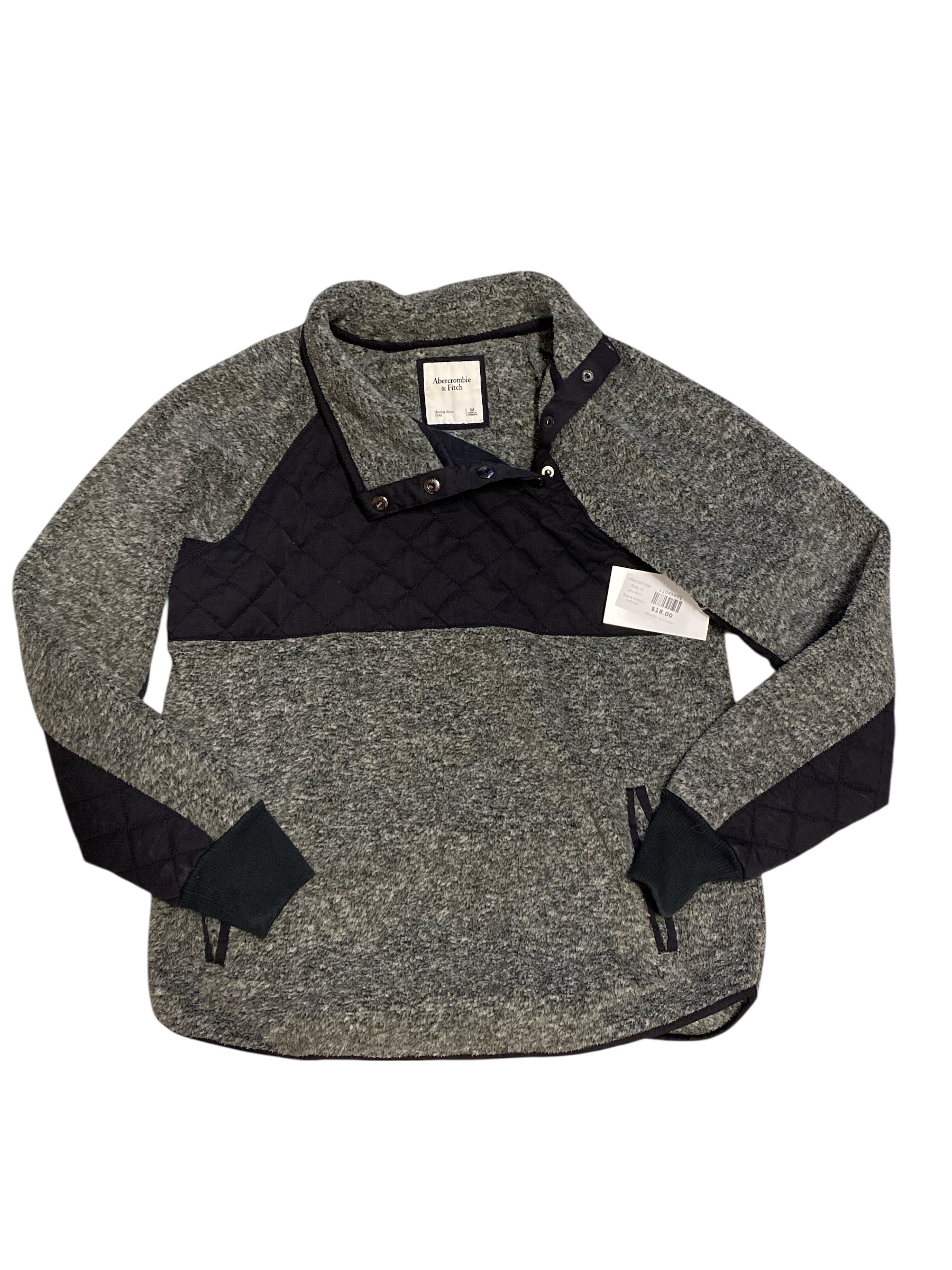 grey black abercormbie fleece button pullover, m