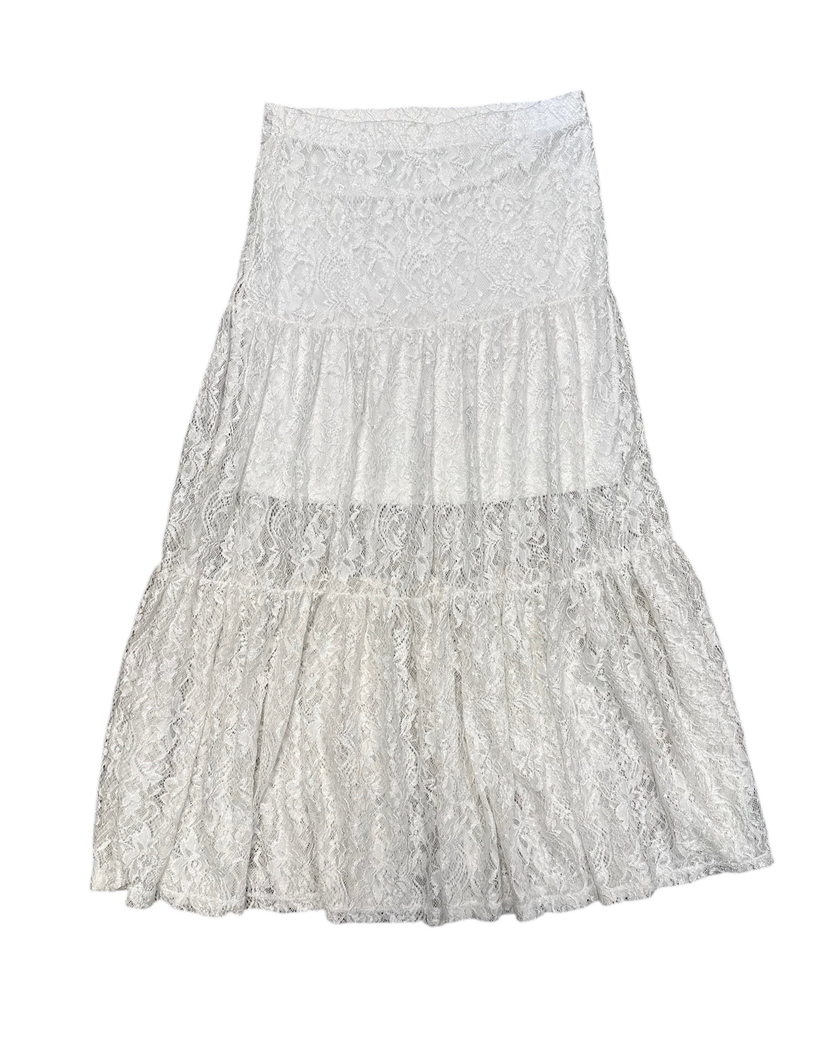 white romwe long lace skirt, xs