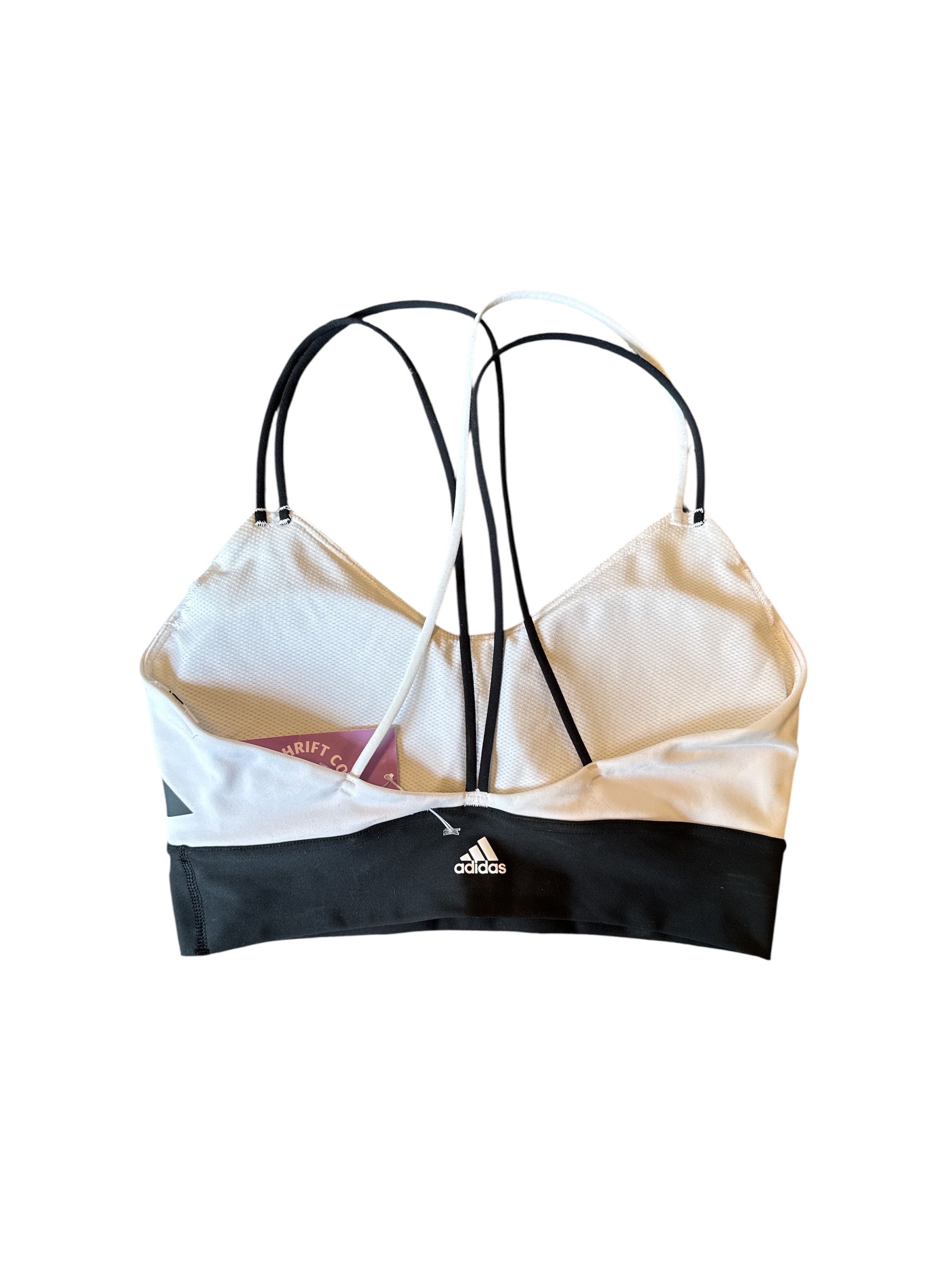 white black adidas sports bra logo, S