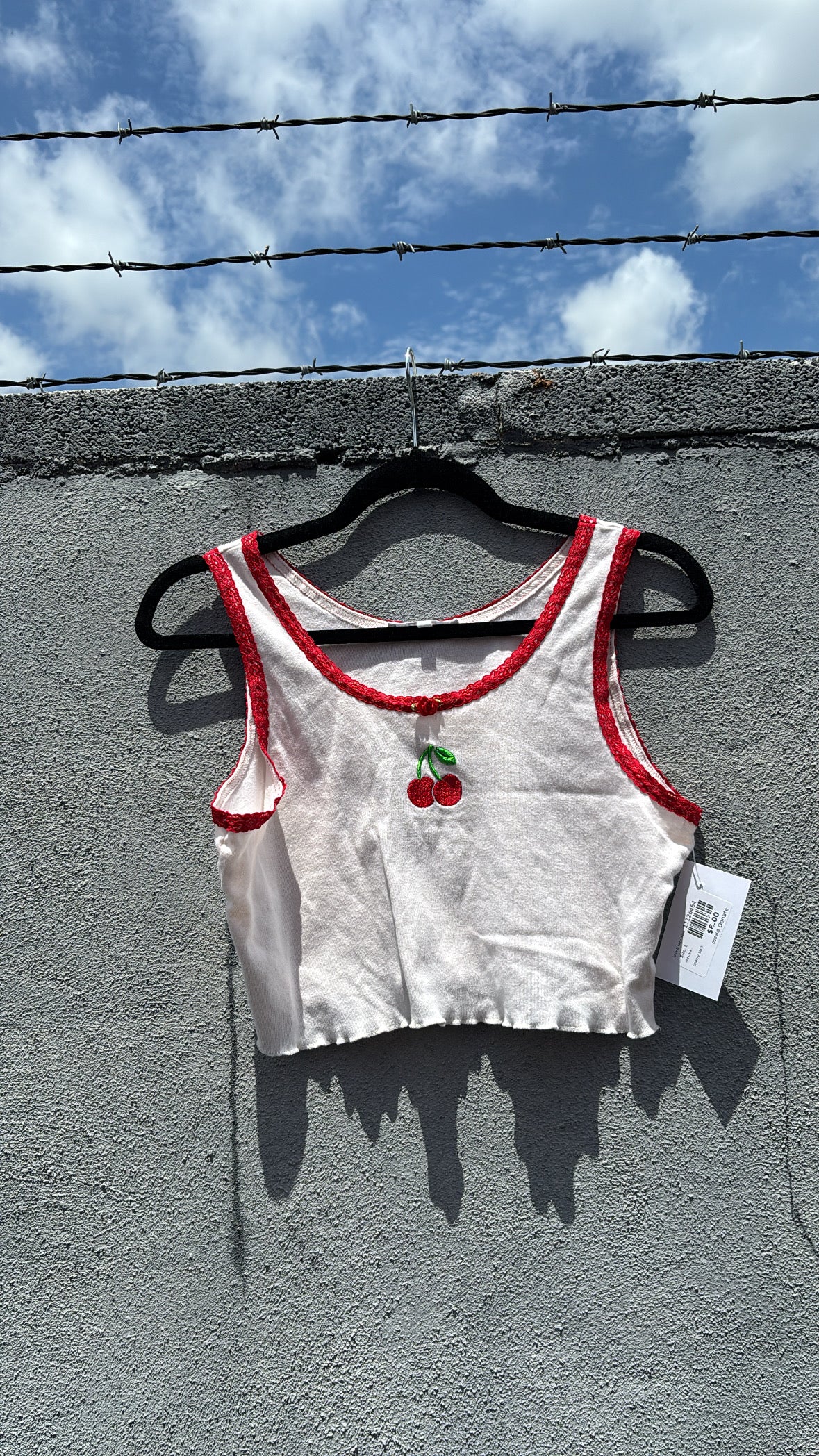 red cream love & lazy days cherry tank, L