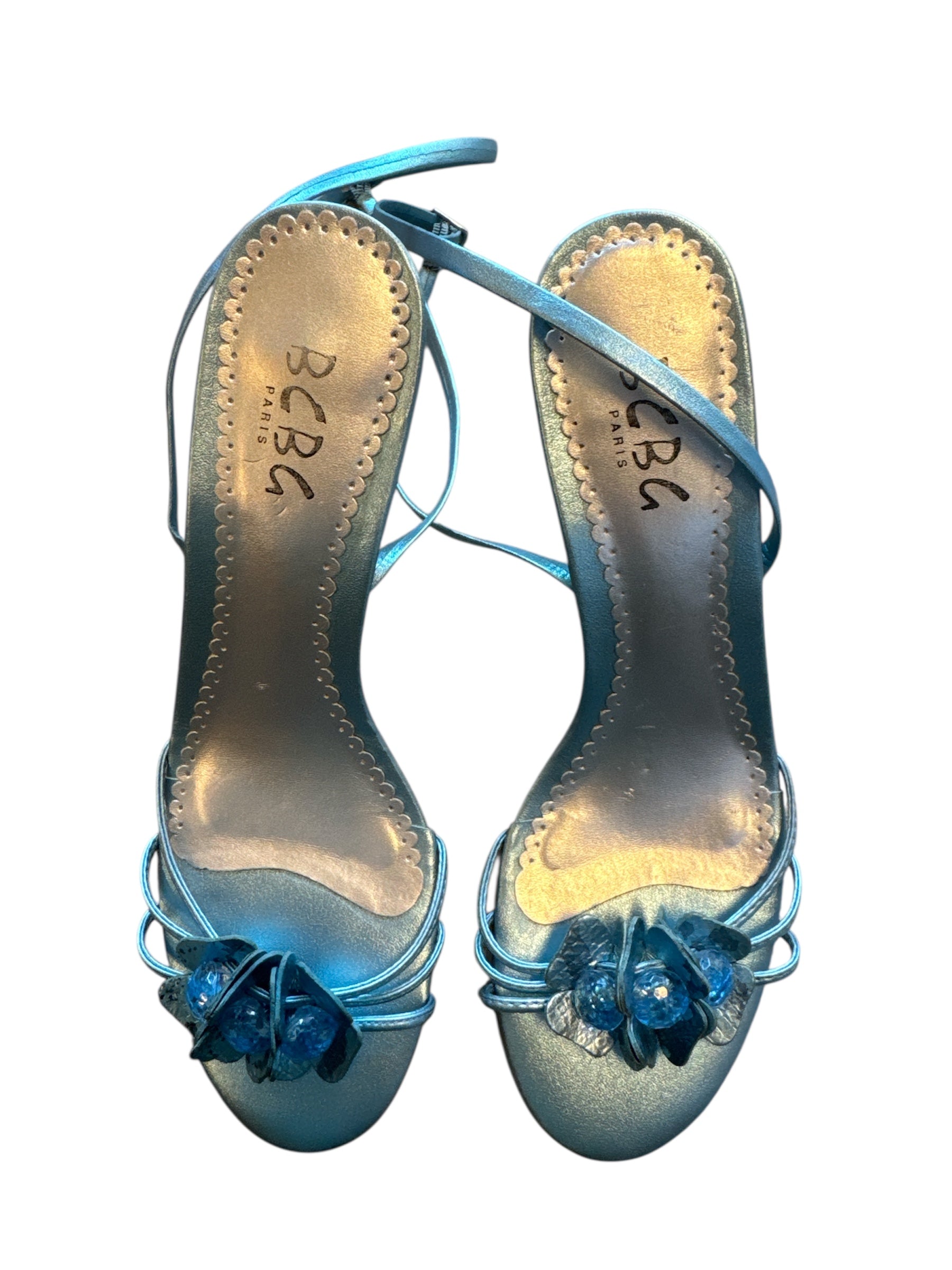 Blue Bcbg Metallic floral heels, 7.5