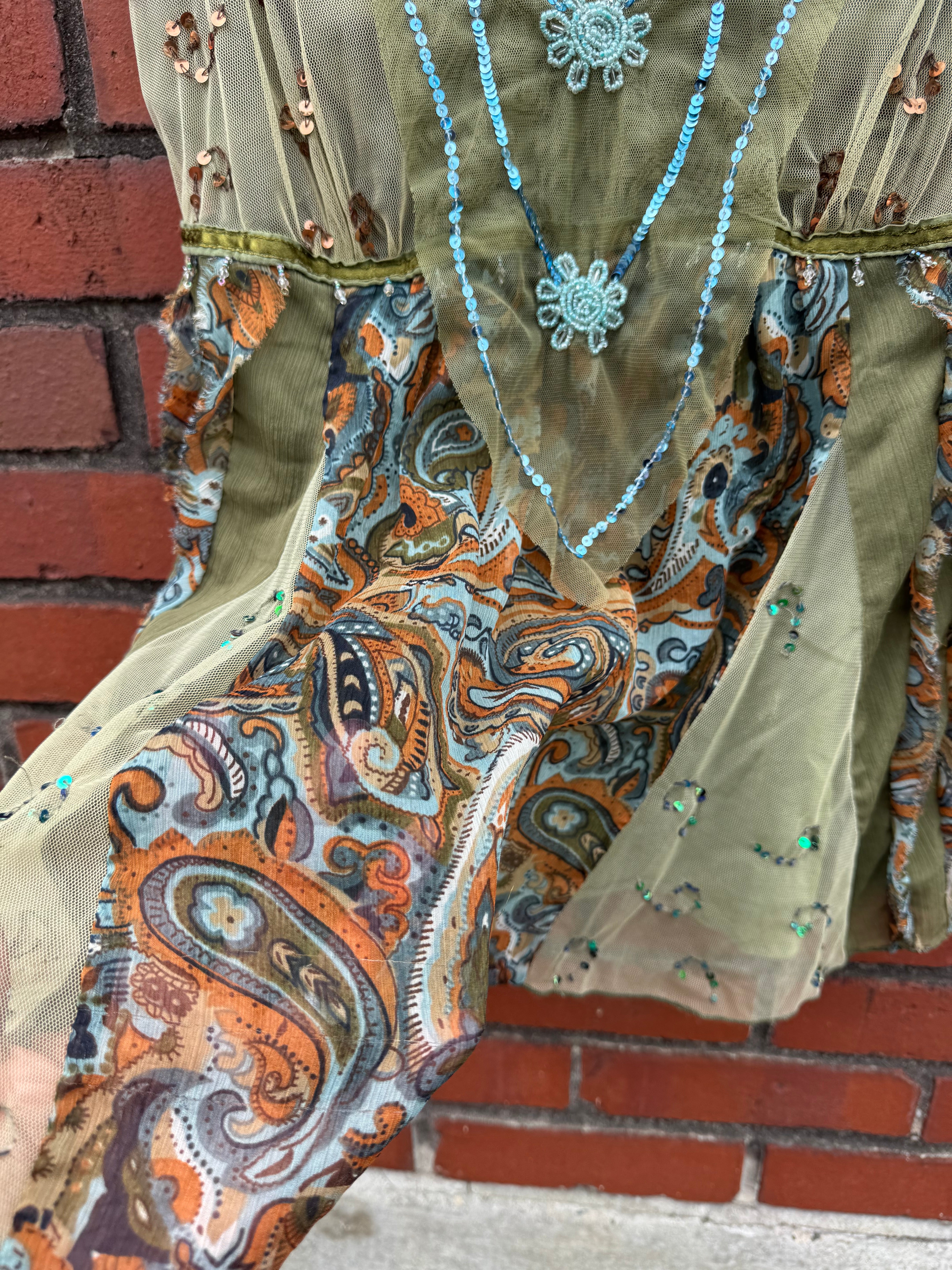 green blue mimi maternity beaded paisley baby doll mat tank, L