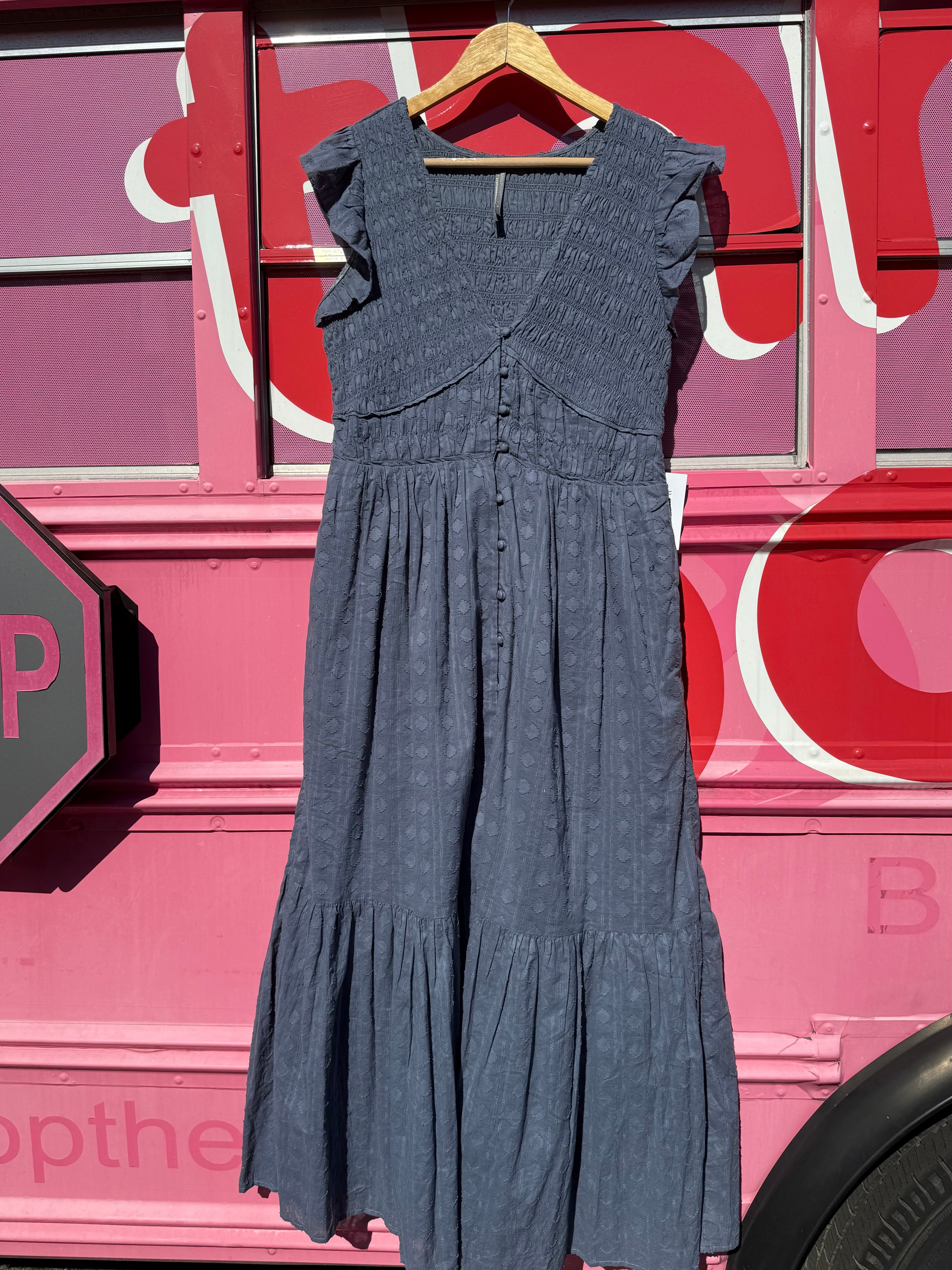 Grey Anthropologie Ruffle shoulder dress, M