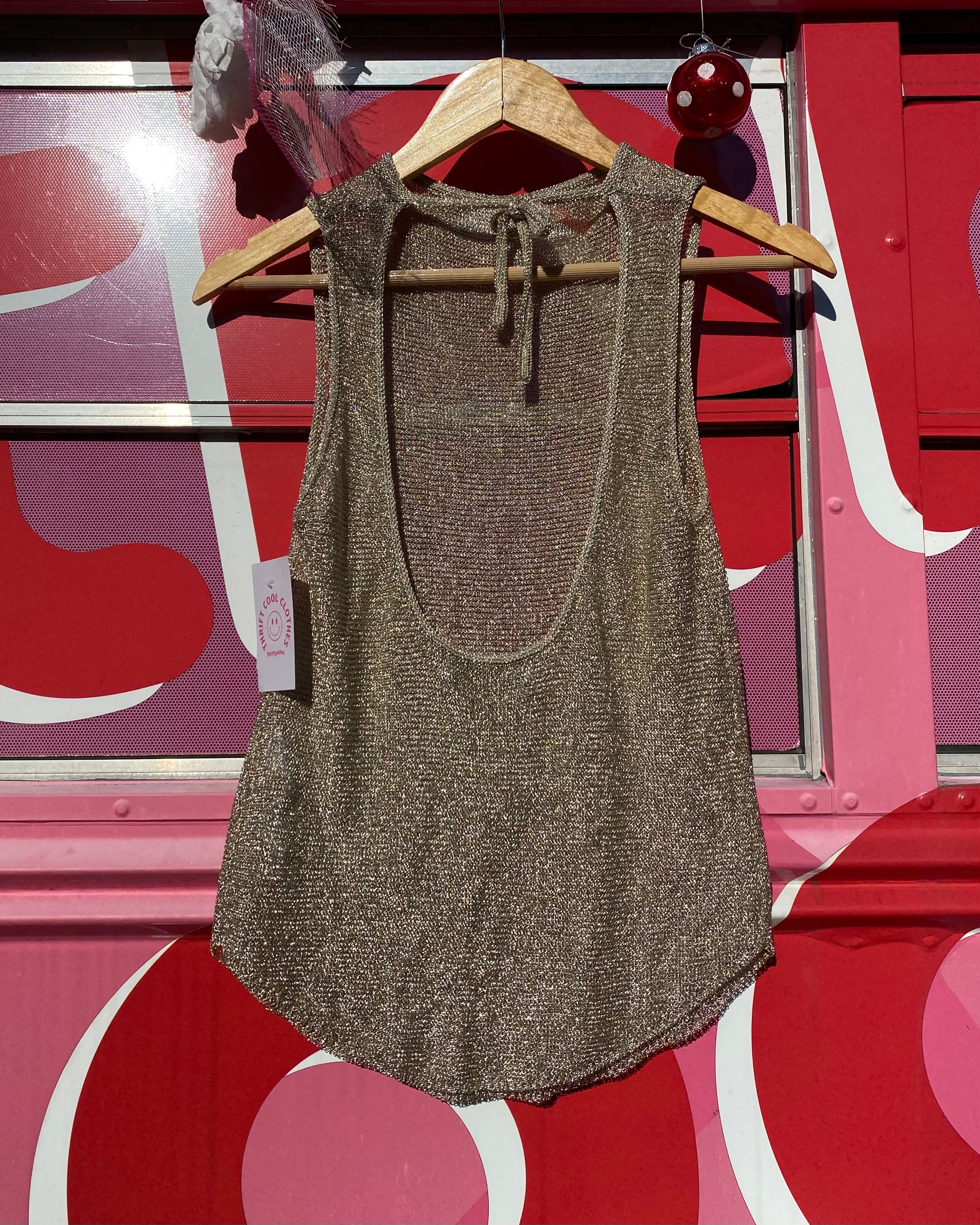 gold zara cowl neck chainmail top, s