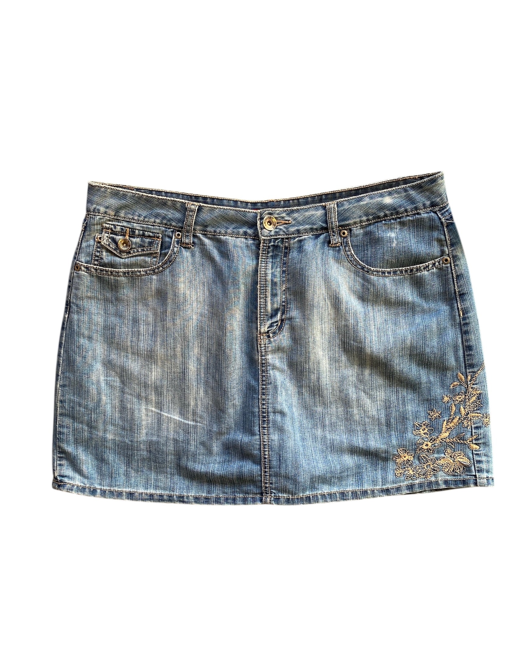 blue brown faded glory y2k denim mini skort w embroidery
