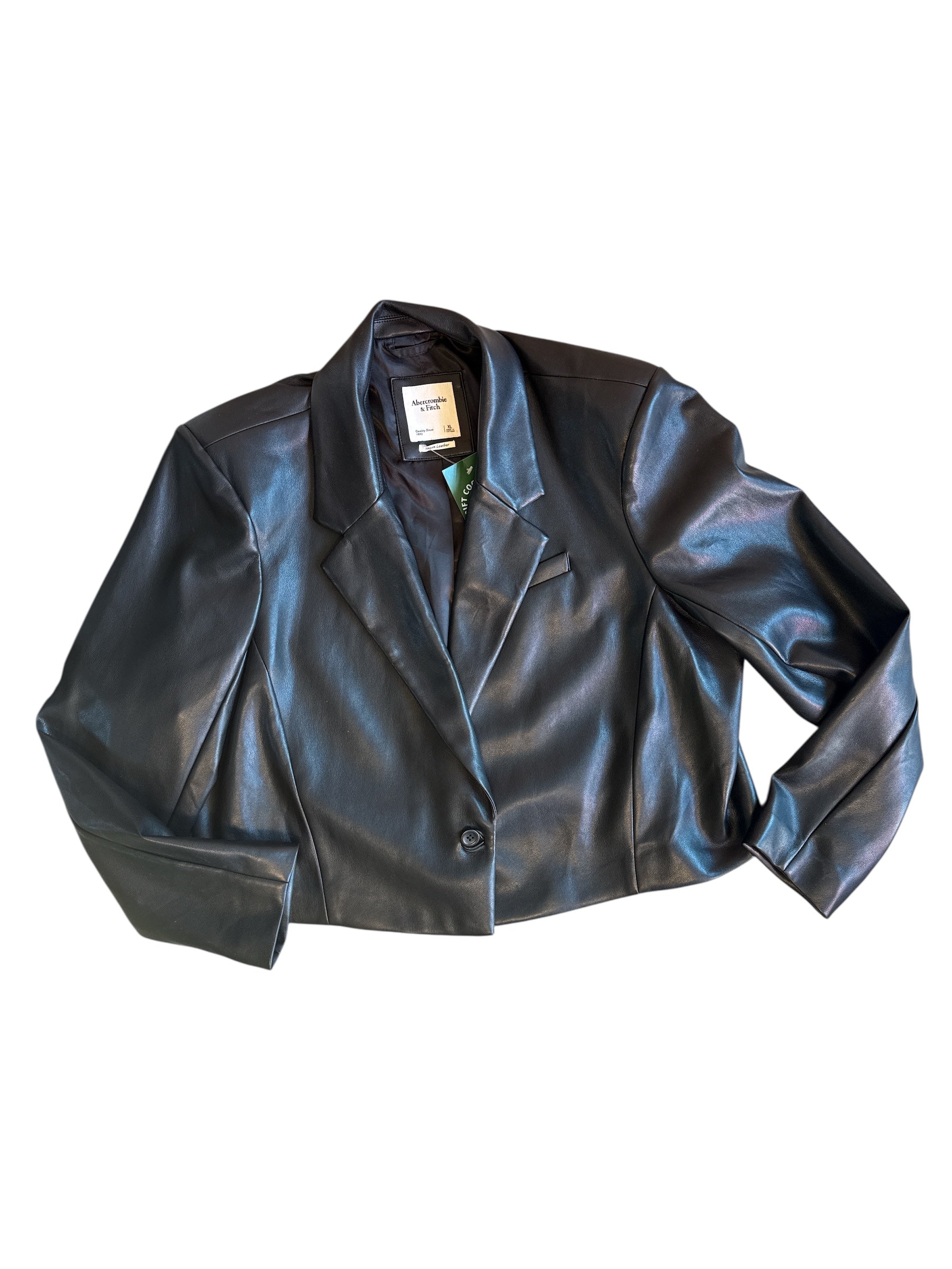 black abercrombie vegan leather cropped jacket, xl