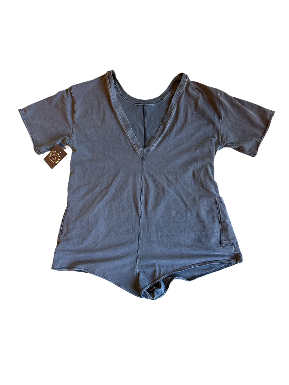 gray free people open back athletic romper, m
