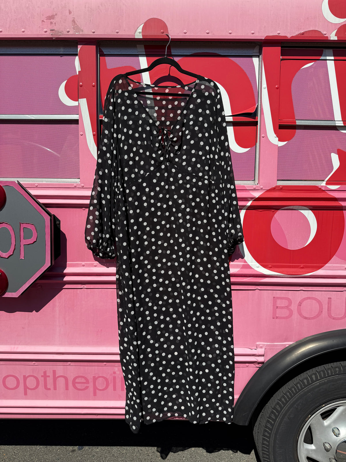 black white  polka sheer maxi, fits 2/3X