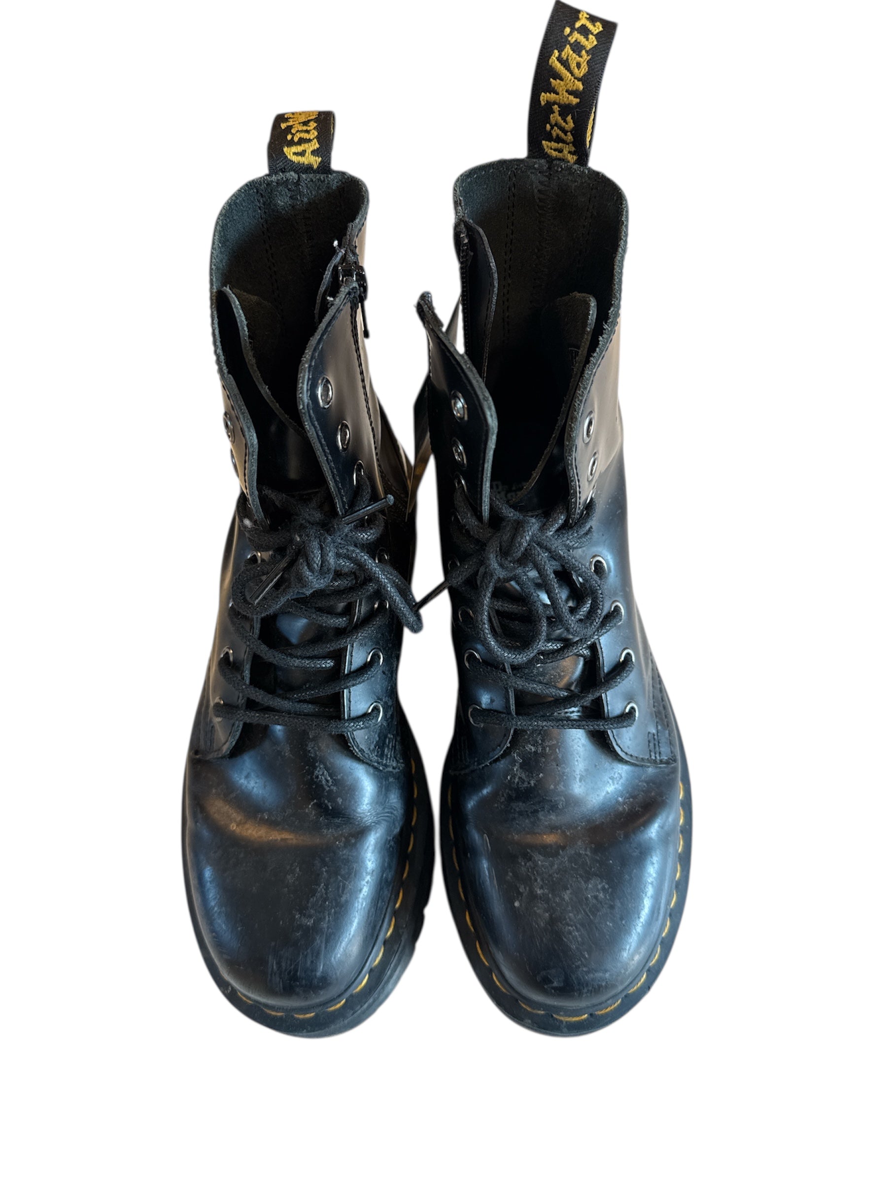 black dr martens zip up combat boots, 9 women's
