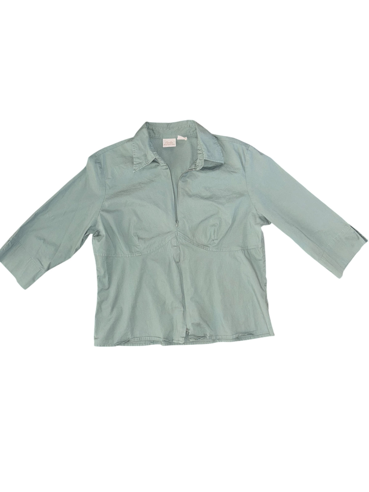 green fiorlini international fitted zipper collar top, L
