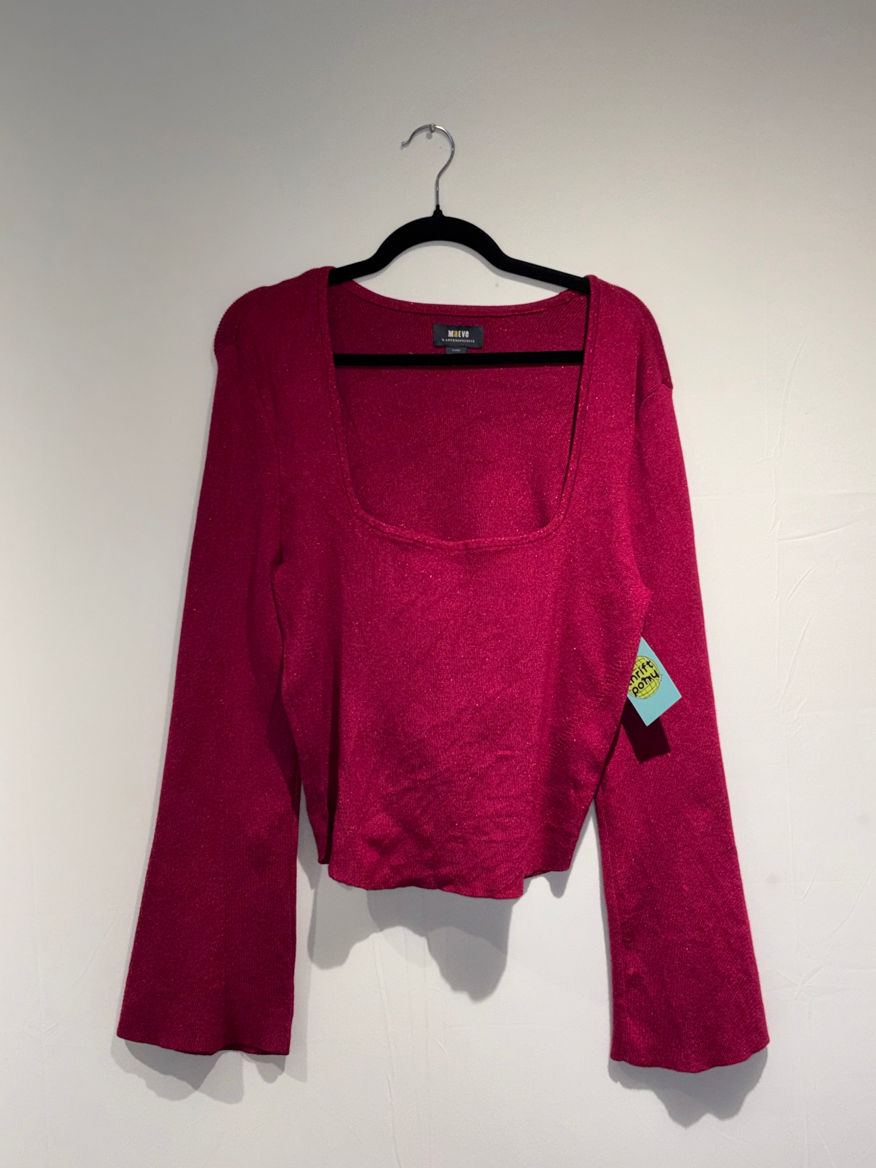 pink maeve sparkly square neck ls, xl