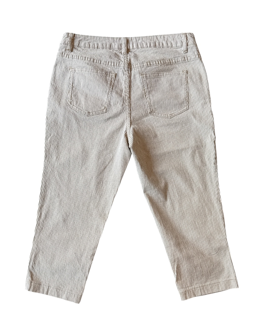 beige white  striped capris, 8