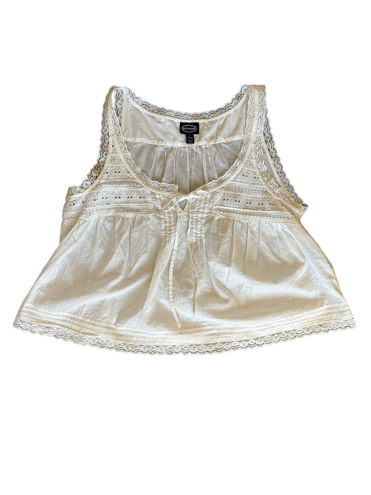 cream scoop lace trimmed sleeveless top, l
