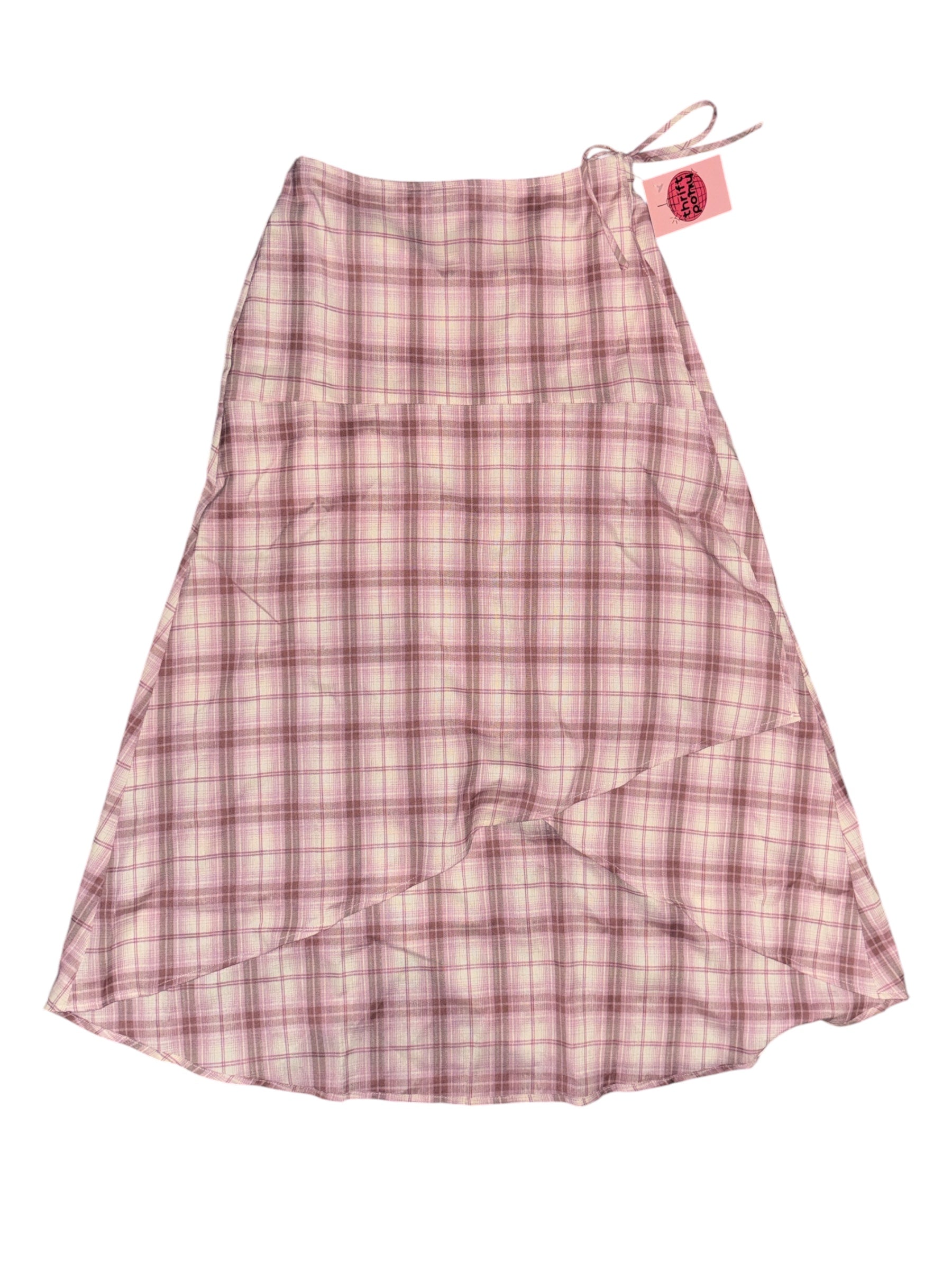 pink grey bandit NWT plaid midi skirt, xs