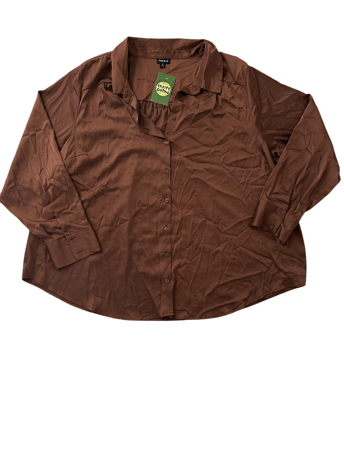 Brown Torrid Satin ls button up top, 4