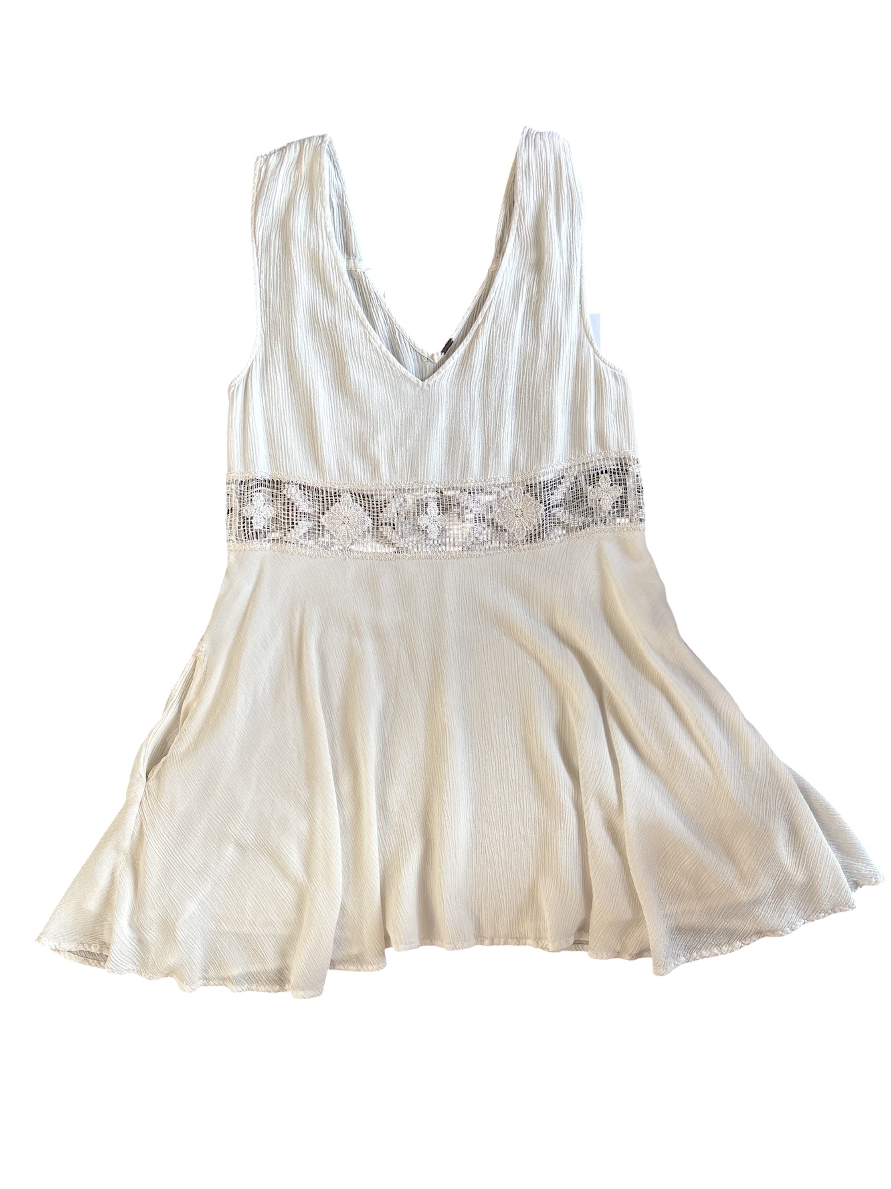 white free people lace cutout tank mini dress, m