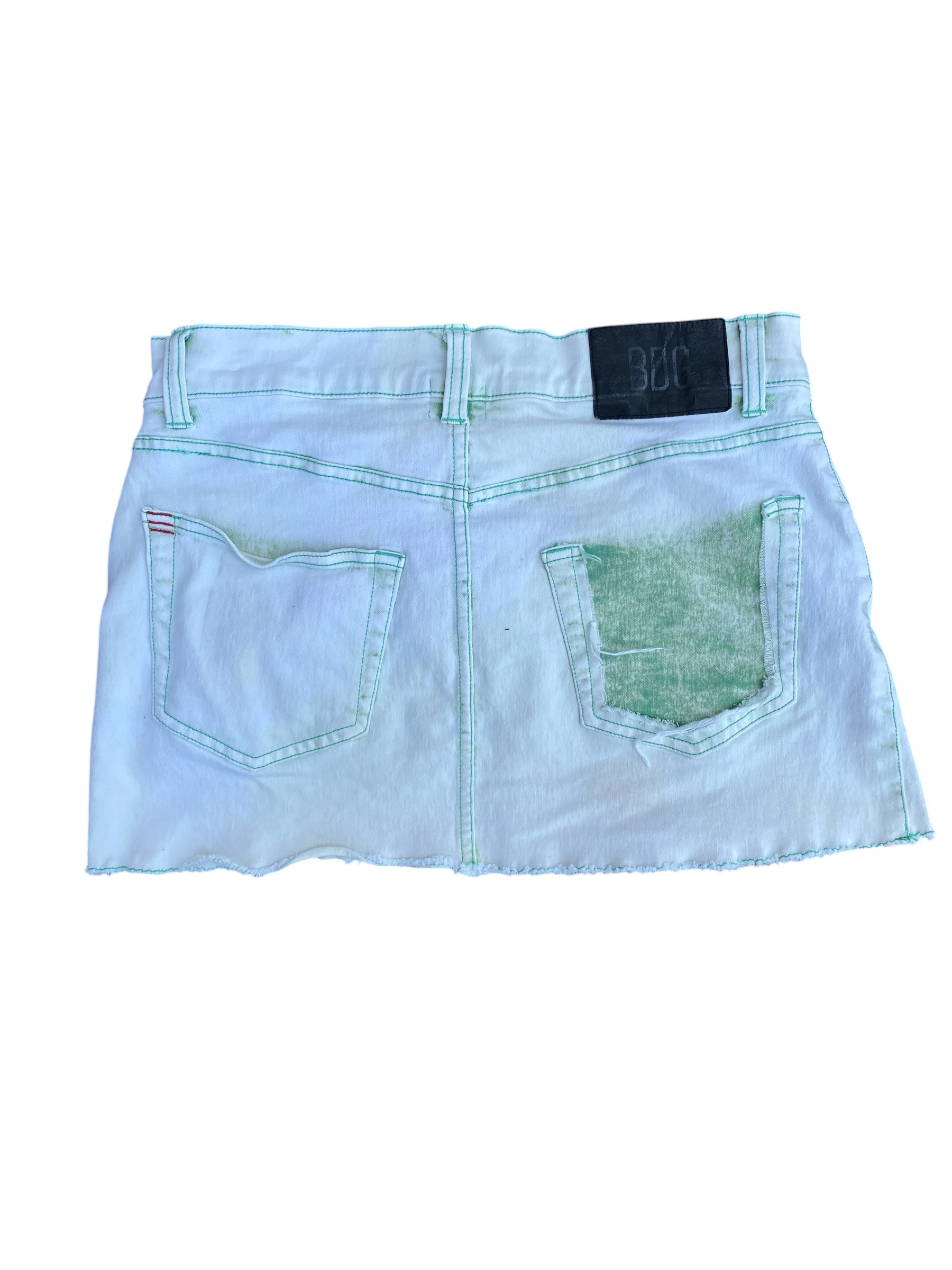 white green bdg acid wash mini skirt, m