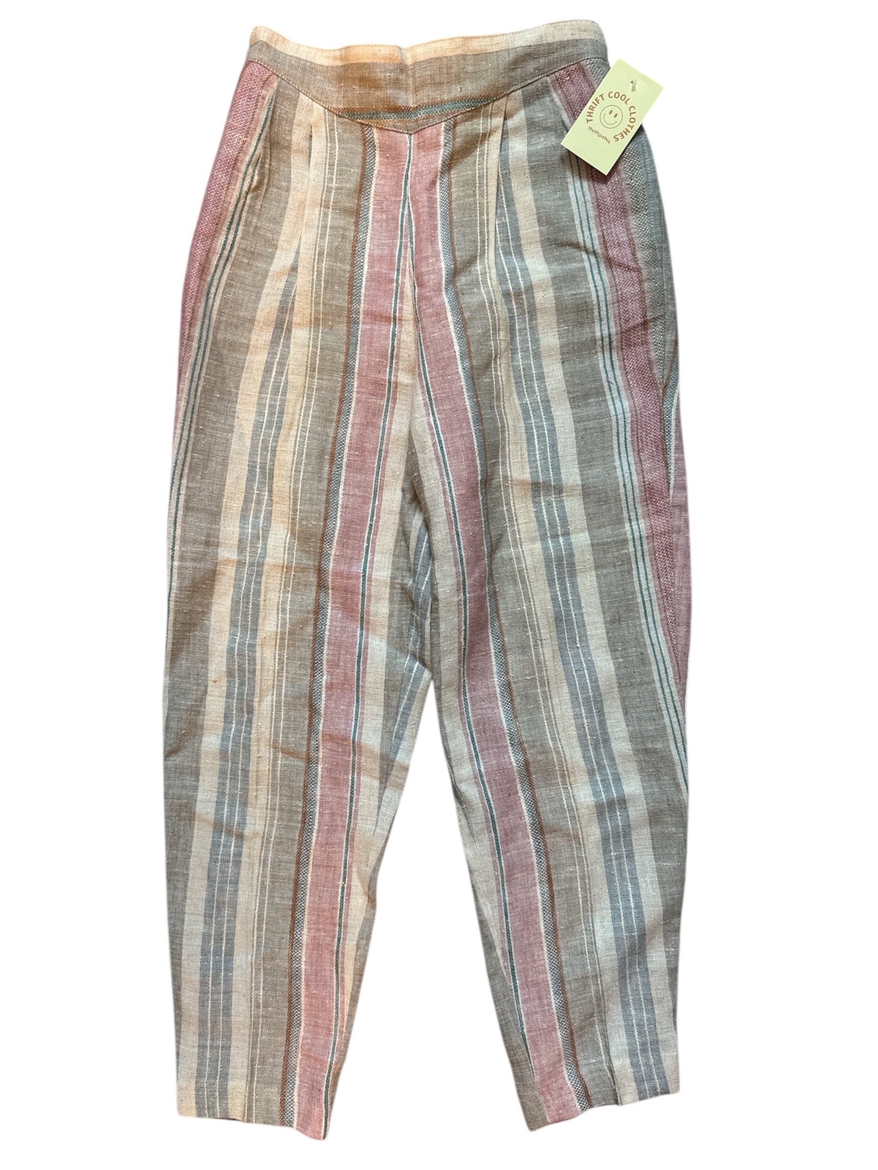 pink green beige happy legs striped canvas pants, 9 (Fits like a 6)