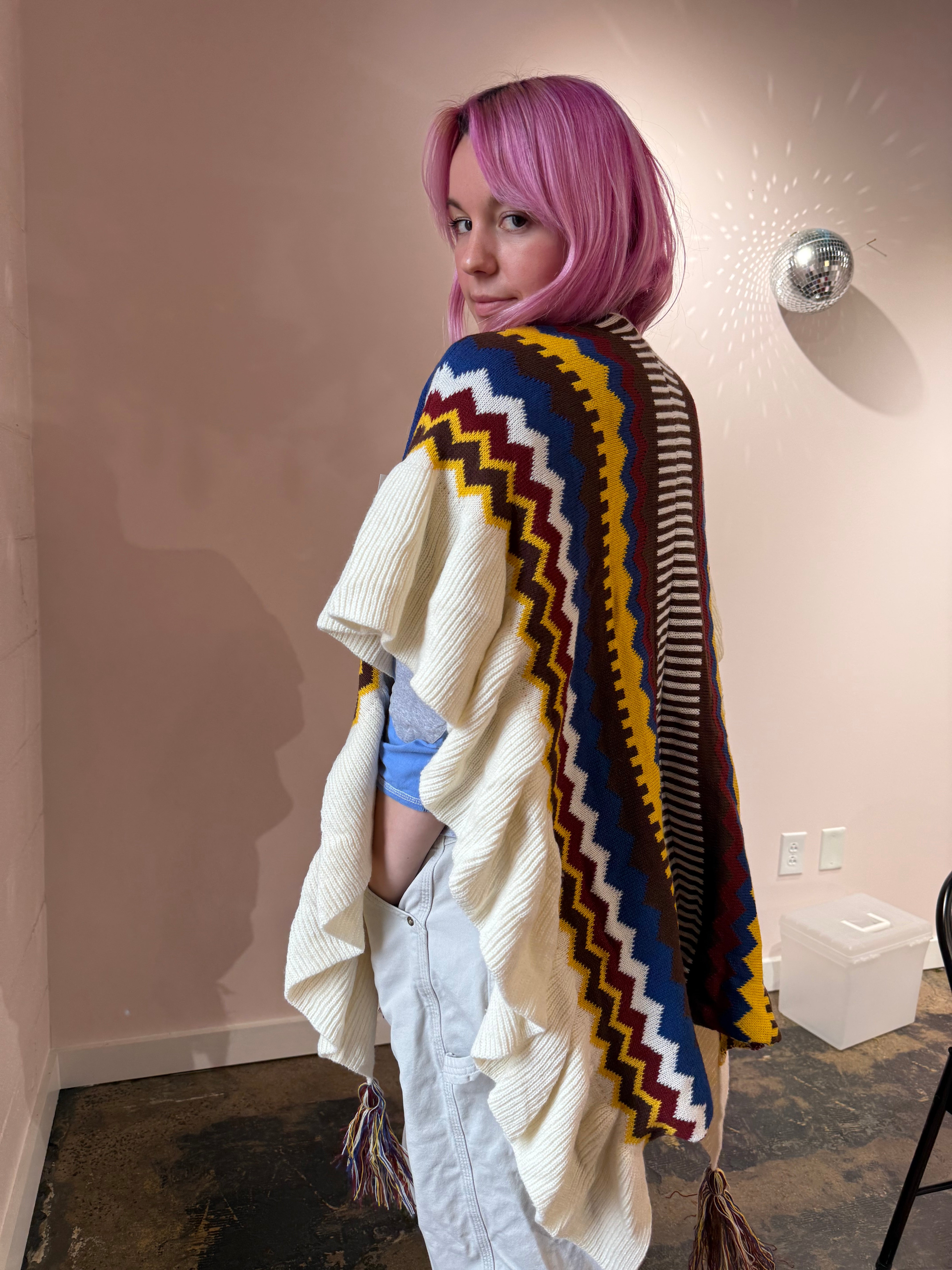 maroon blue yellow  striped shein 2x cape