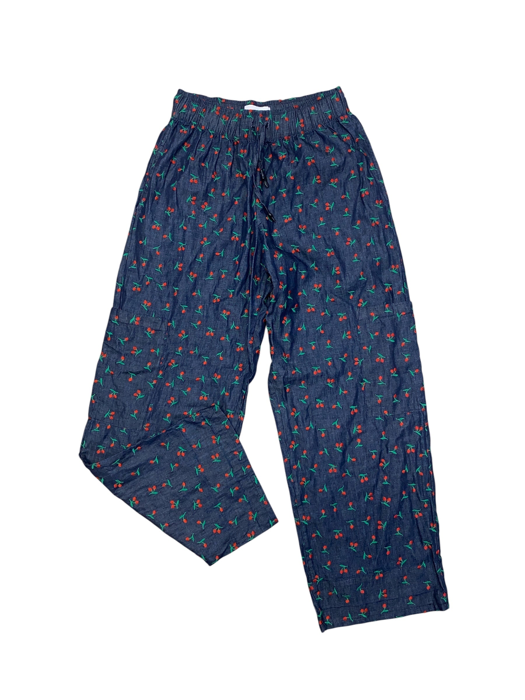 blue red sabina sommer cherry drawstring pant, s