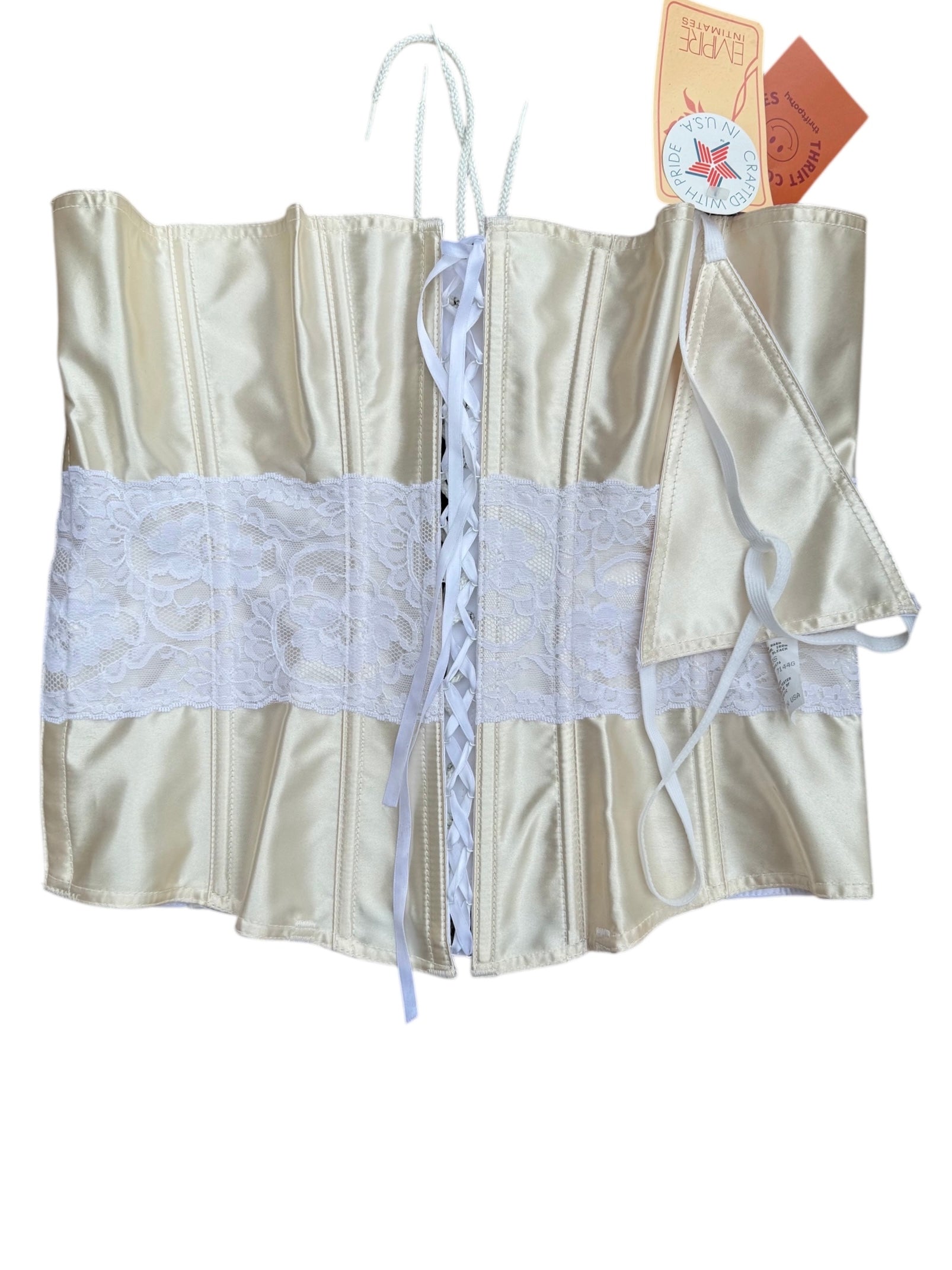 cream empire intimates 80s deadstock corset + thong set, 36 fits like a M/L