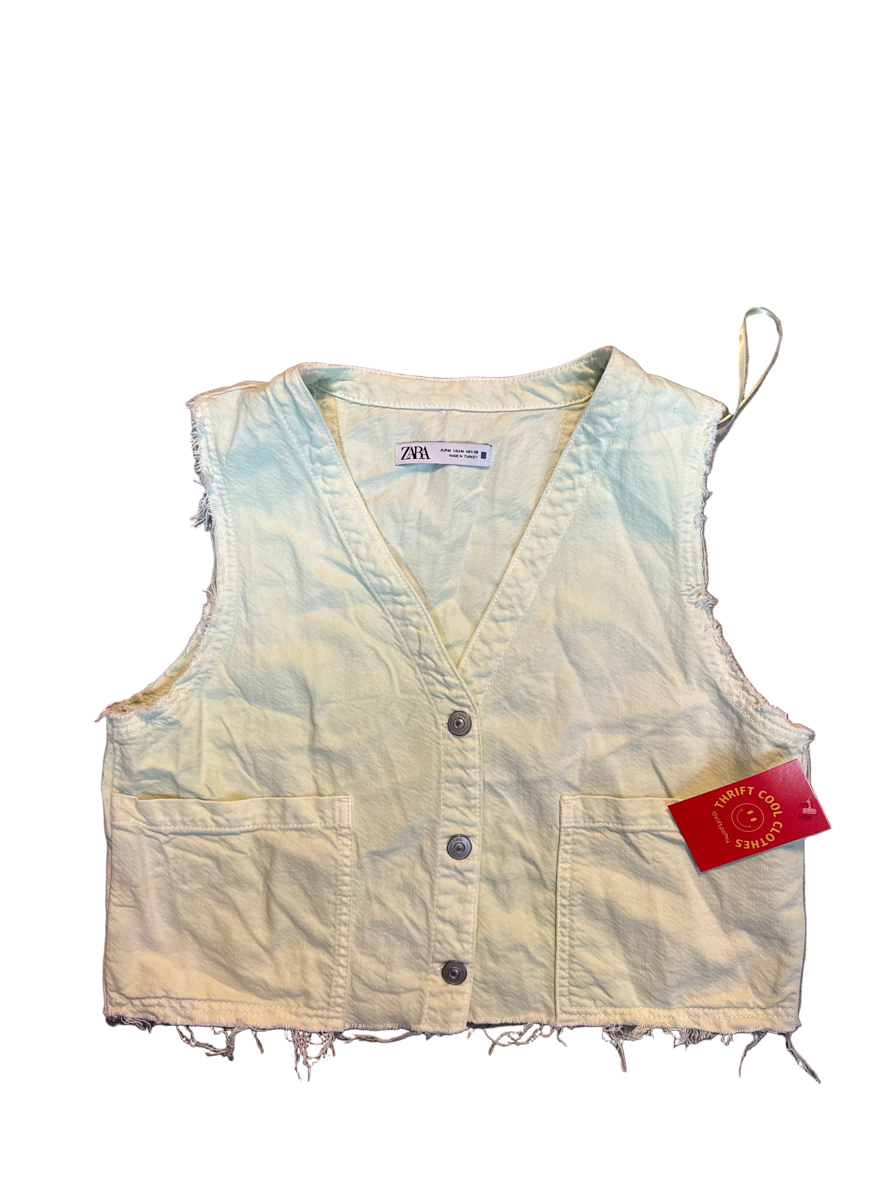 green zara denim vest, m