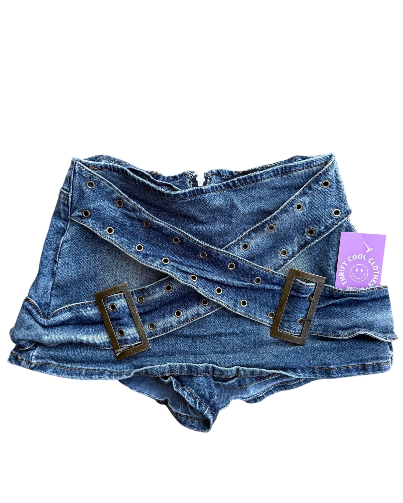 Medium Wash Fashion Nova Denim buckle mini, XS
