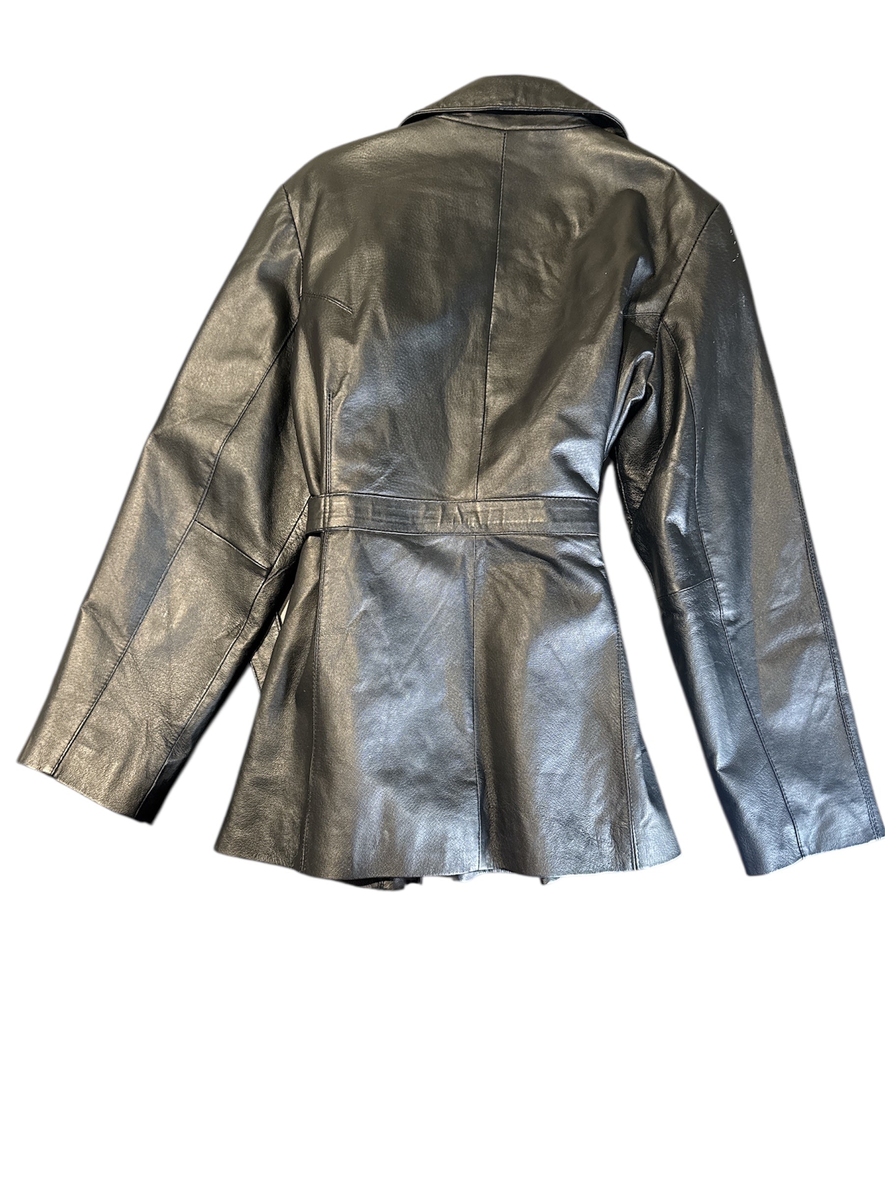 black kc collections vtg zip up leather tie jacket, L