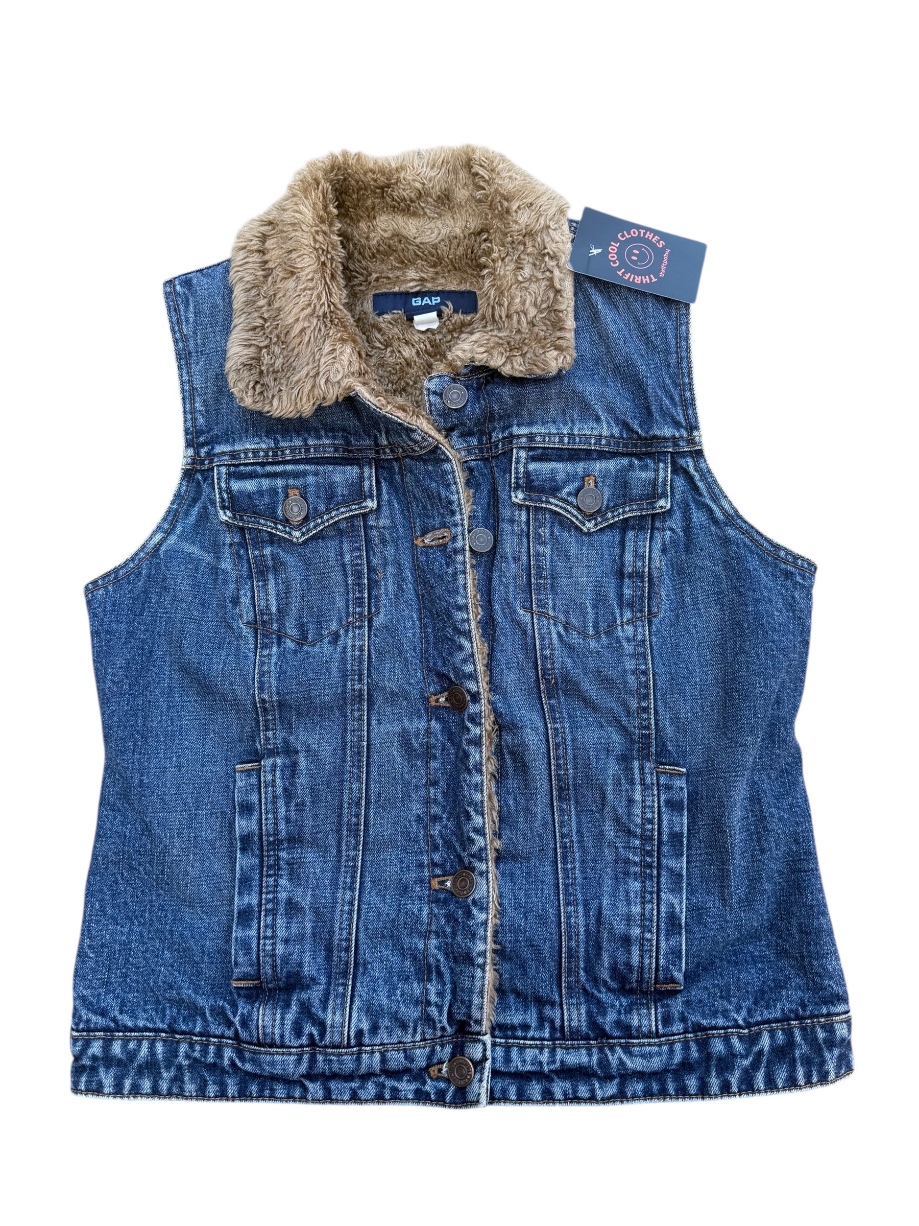 Blue Gap Fur lined denim vest, M