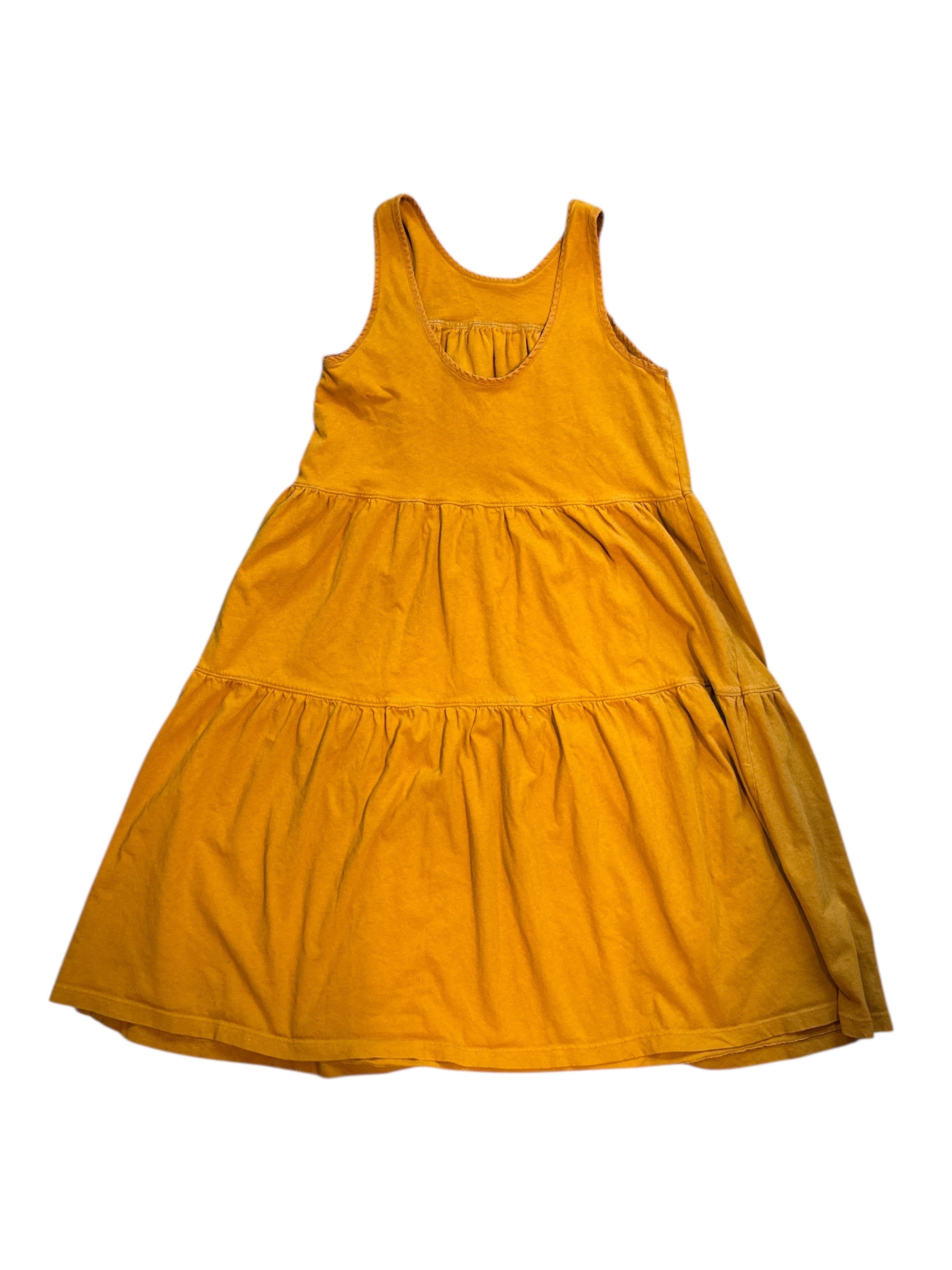 yellow everlane tiered midi dress, s