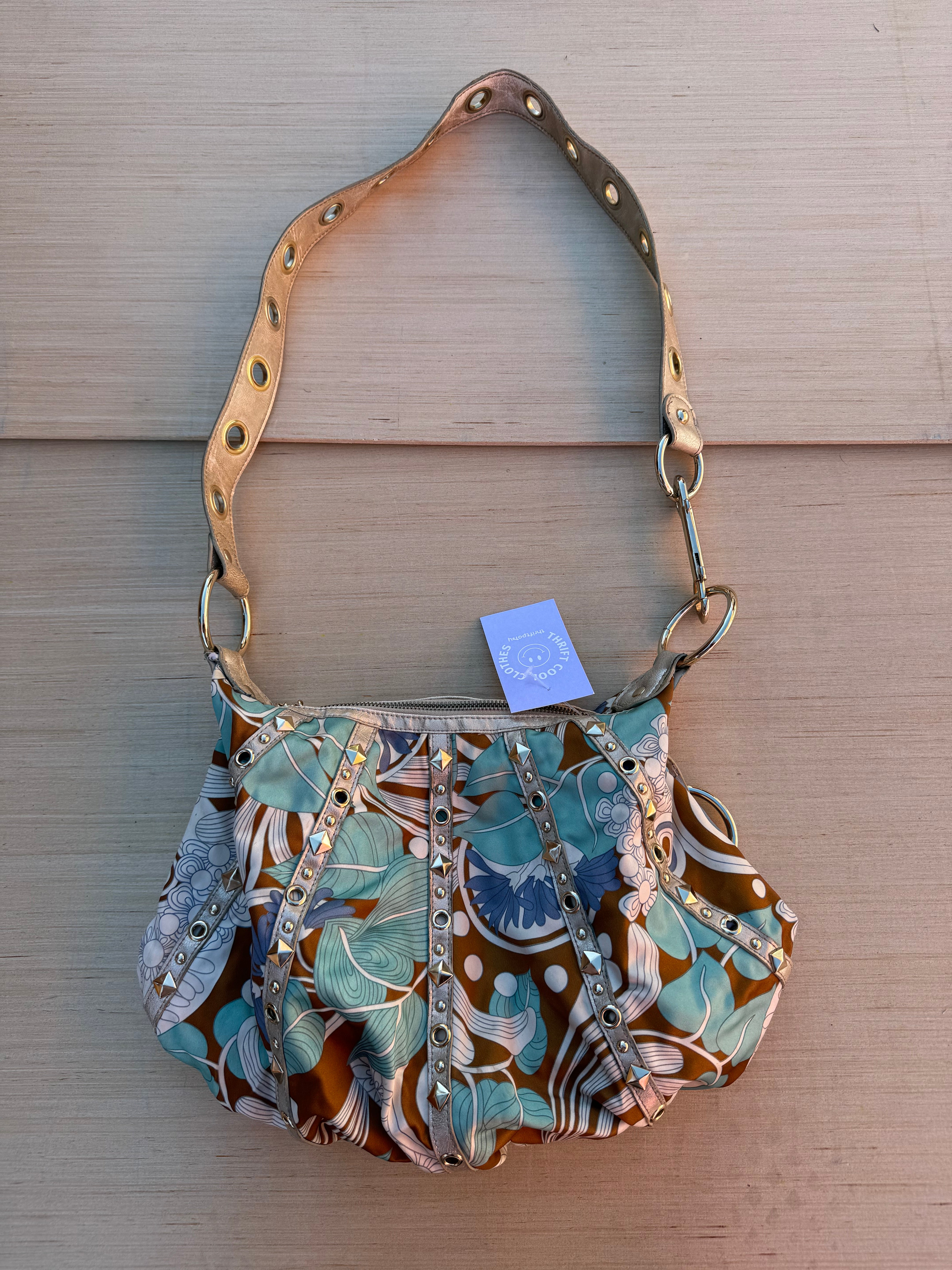brown teal kathy y2k patterned purse w studs
