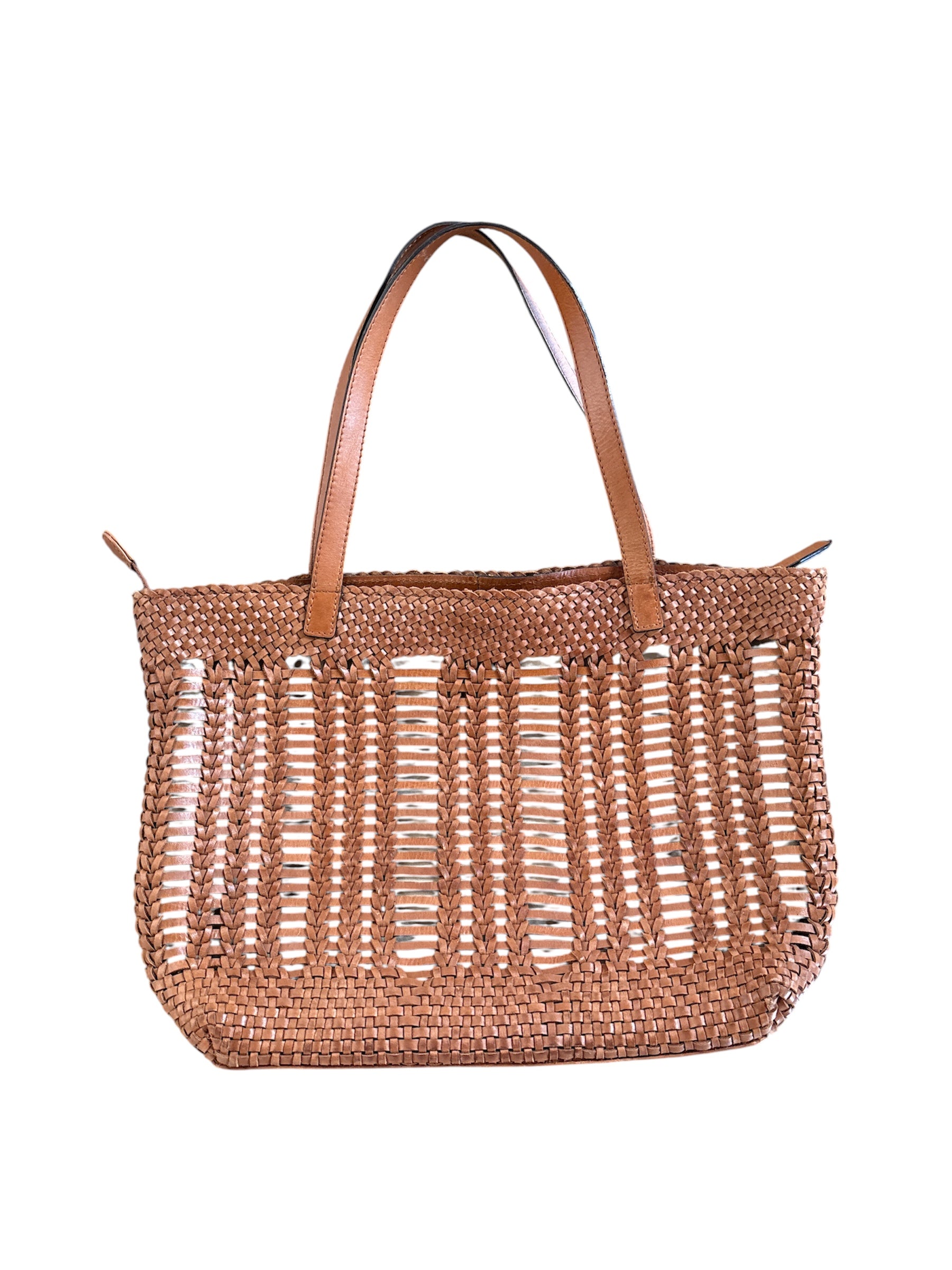 brown  genuine leather woven tote purse