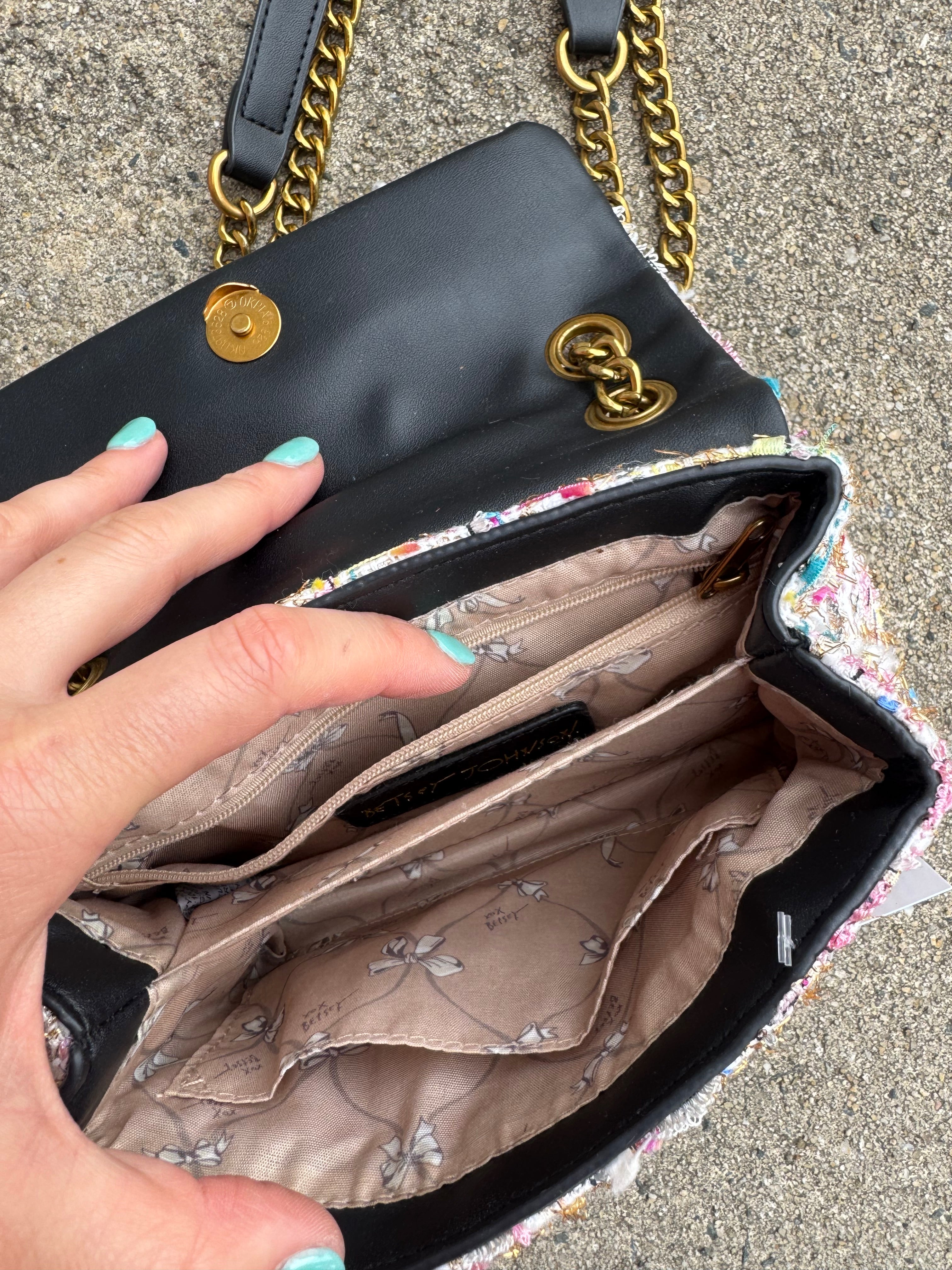 white multi betsey johnson plaid bag