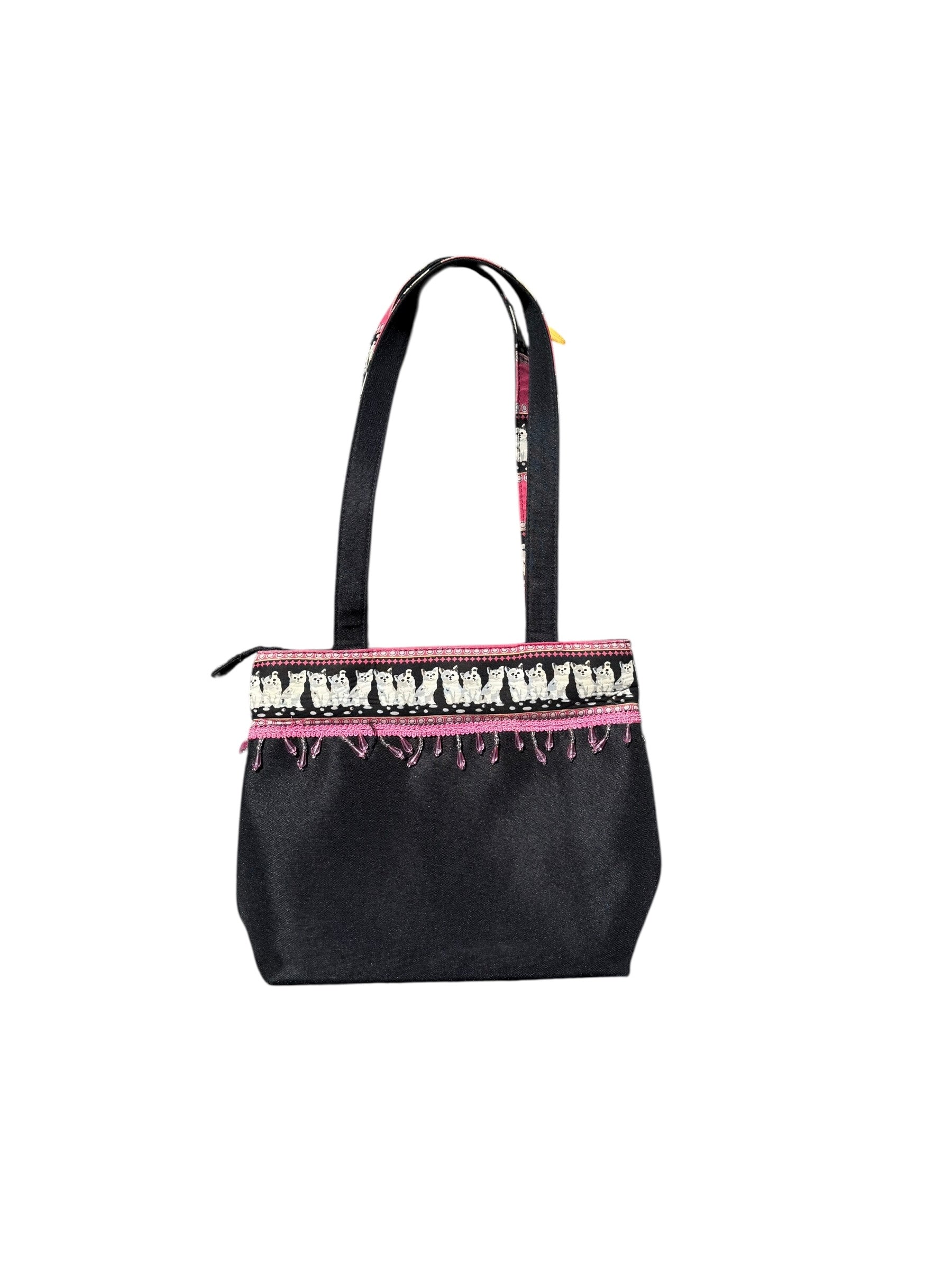 Black pink  Beaded cat purse