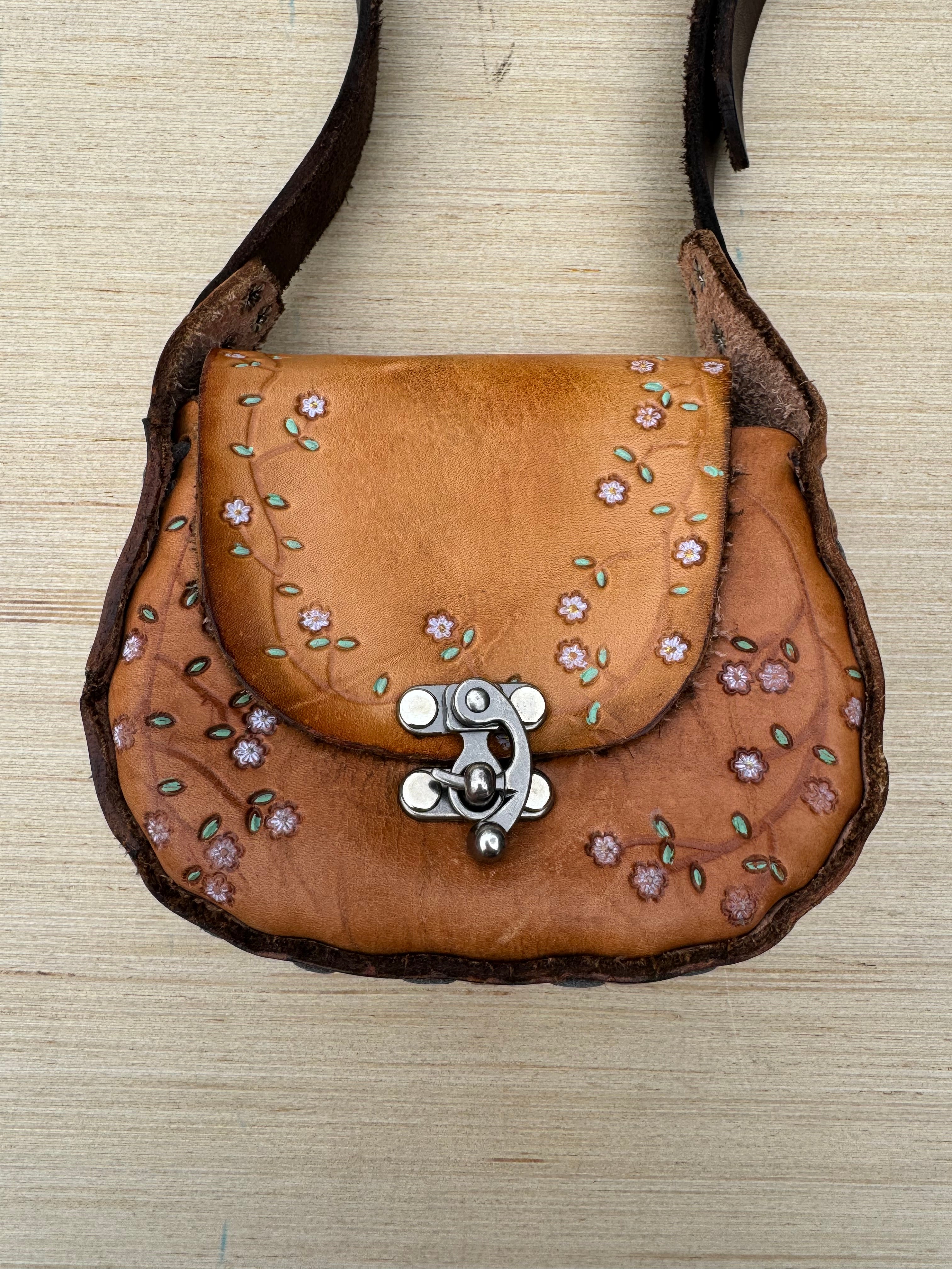 brown  leather flower purse